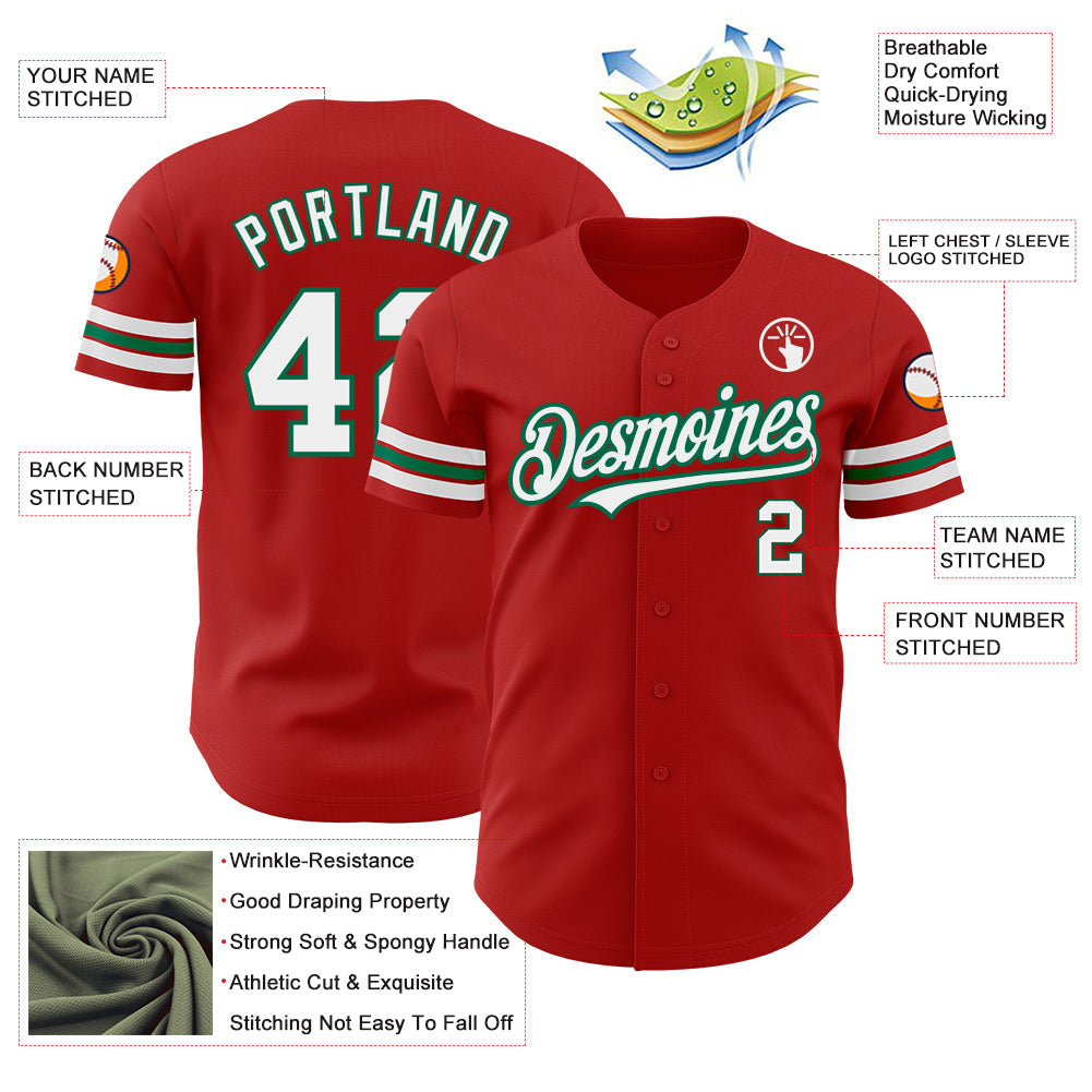 Custom Red White-Kelly Green Authentic Baseball Jersey baseball jersey product view 3