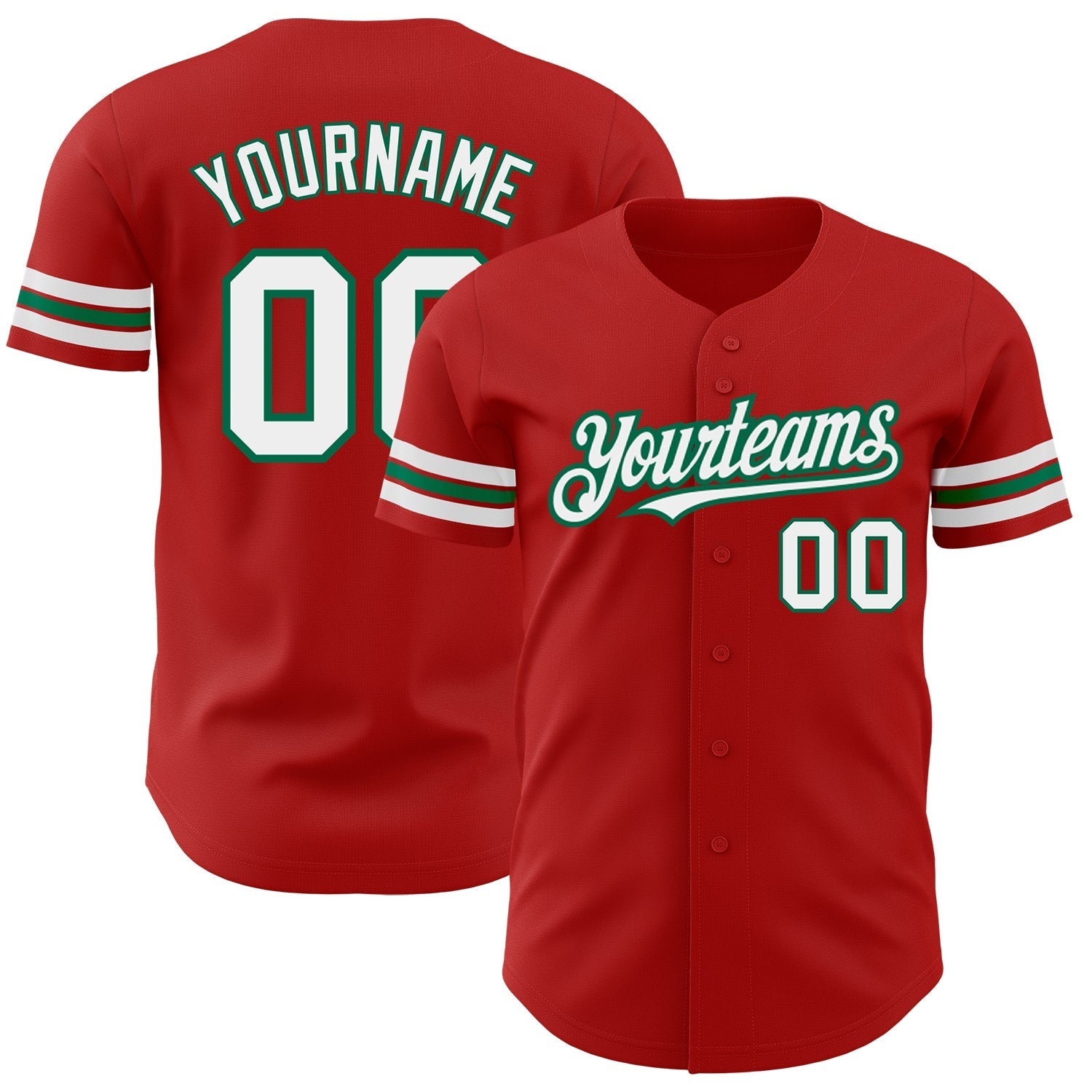 Custom Red White-Kelly Green Authentic Baseball Jersey baseball jersey product view 1