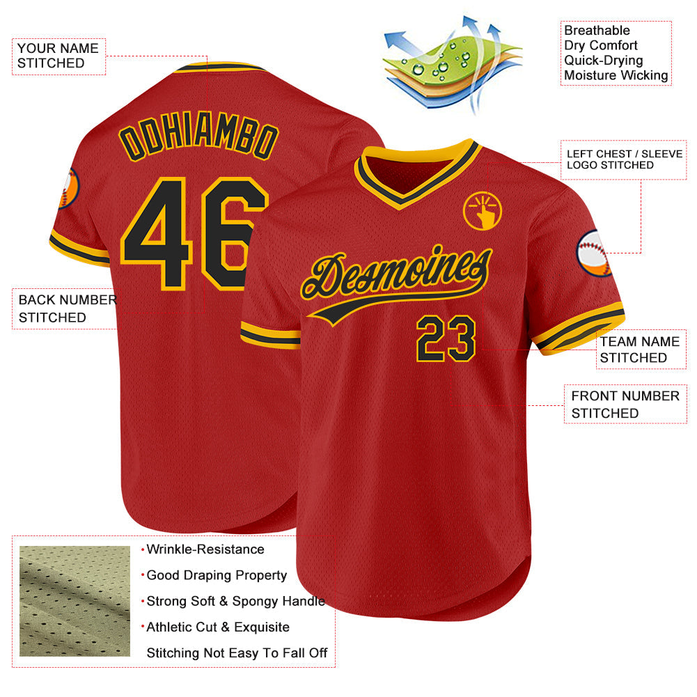 Custom Red Black-Gold Authentic Throwback Baseball Jersey baseball jersey product view 3