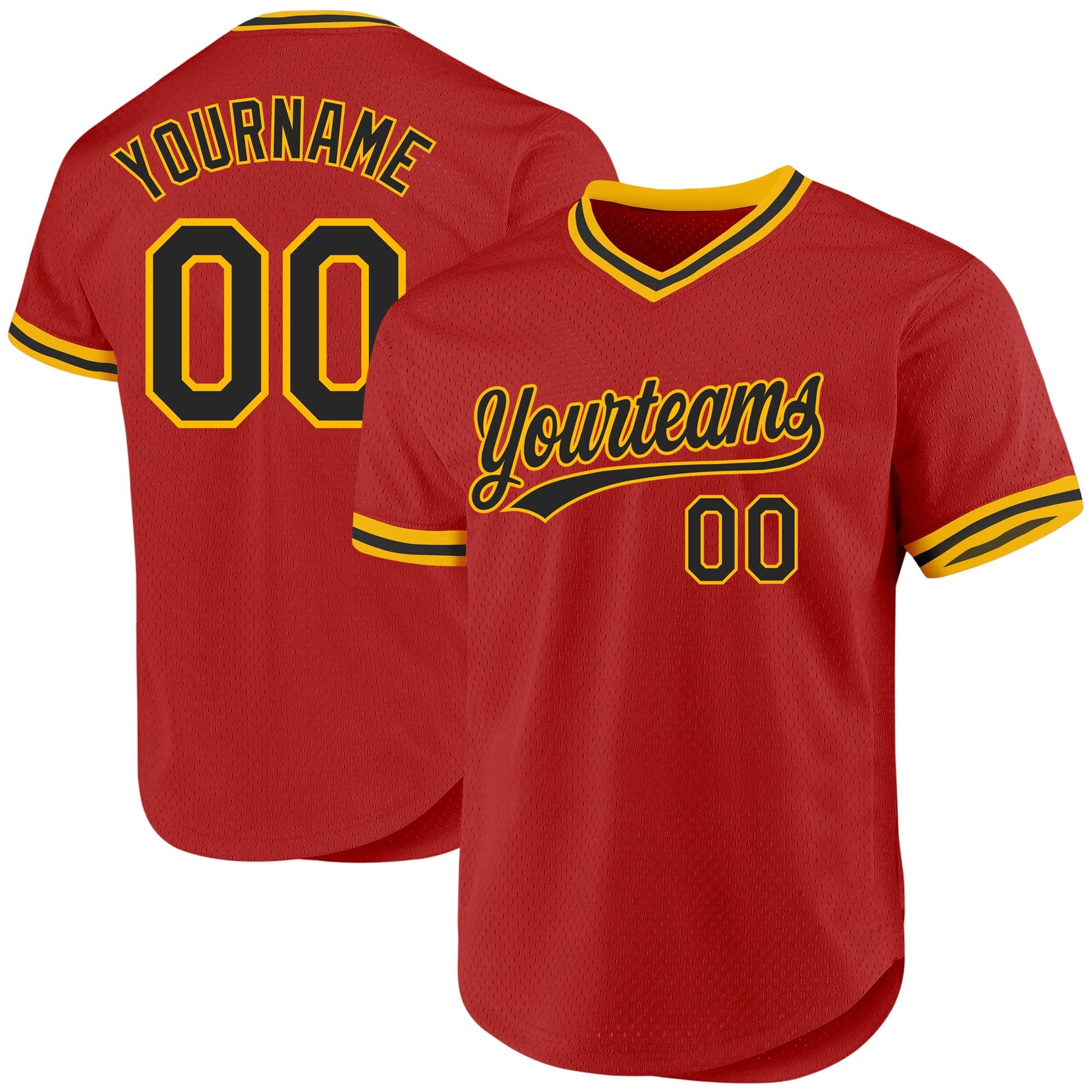 Custom Red Black-Gold Authentic Throwback Baseball Jersey baseball jersey product view 1