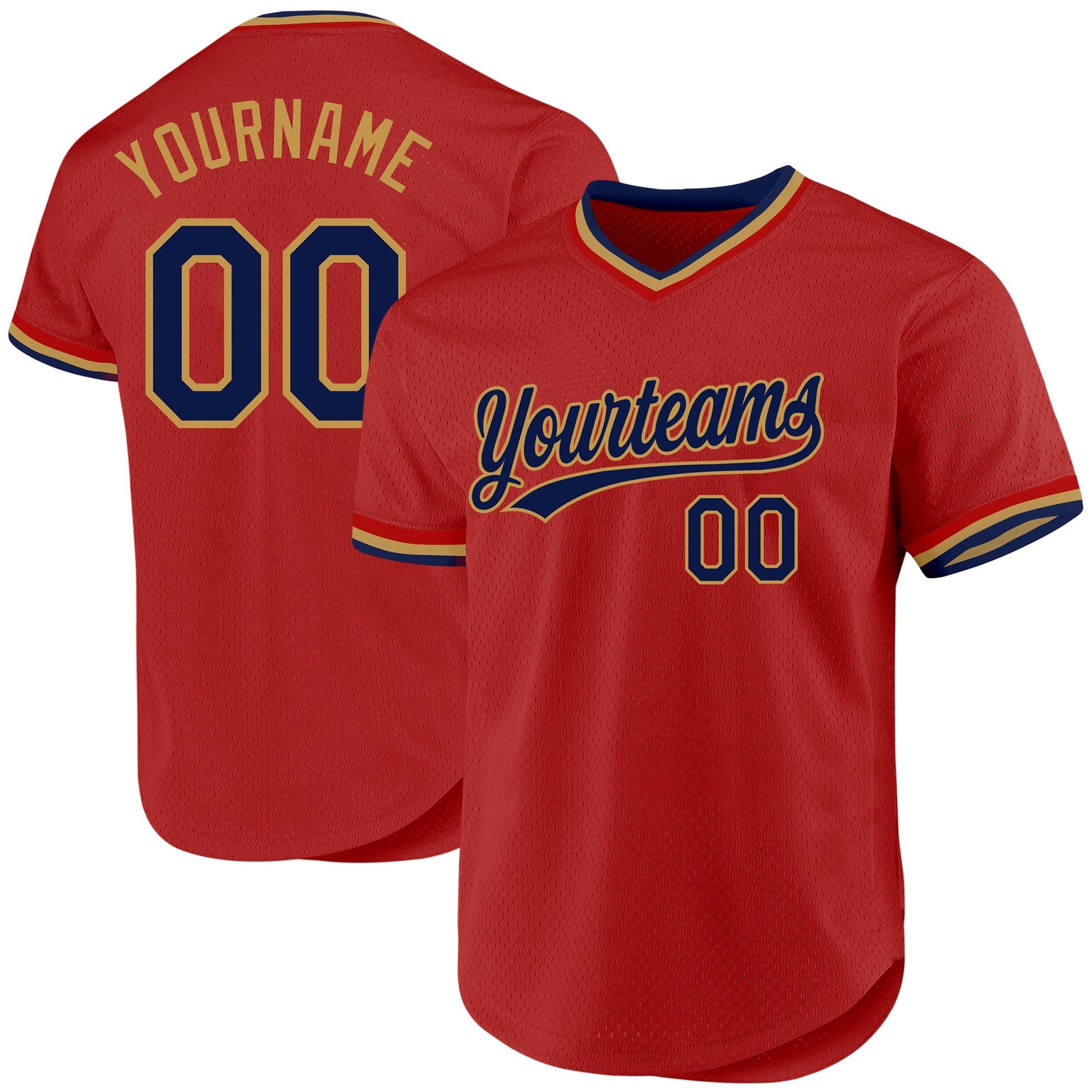 Custom Red Navy-Old Gold Authentic Throwback Baseball Jersey baseball jersey product view 1