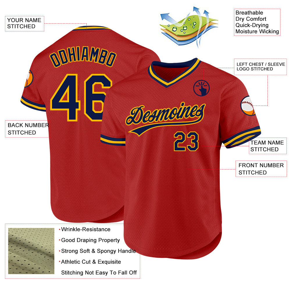 Custom Red Navy Authentic Throwback Baseball Jersey baseball jersey product view 3