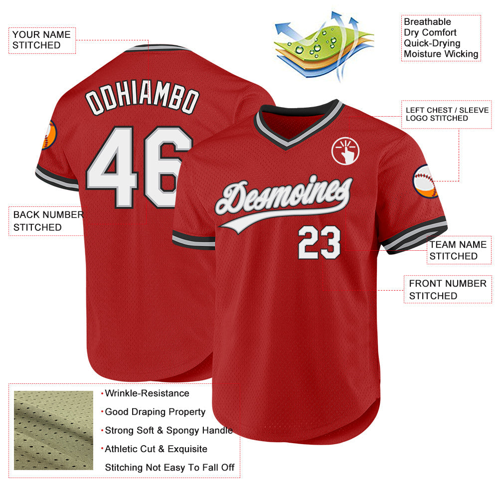 Custom Red Black Authentic Throwback Baseball Jersey baseball jersey product view 3