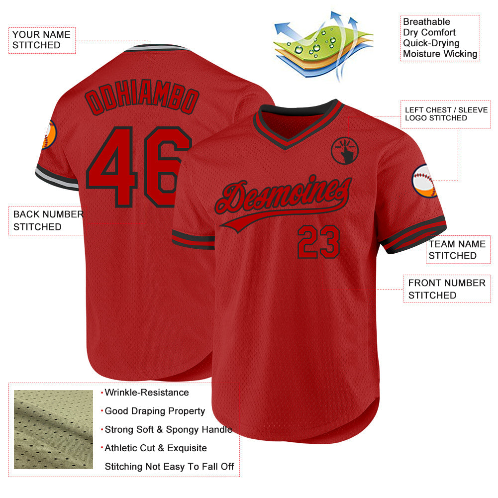 Custom Red White Authentic Throwback Baseball Jersey baseball jersey product view 3