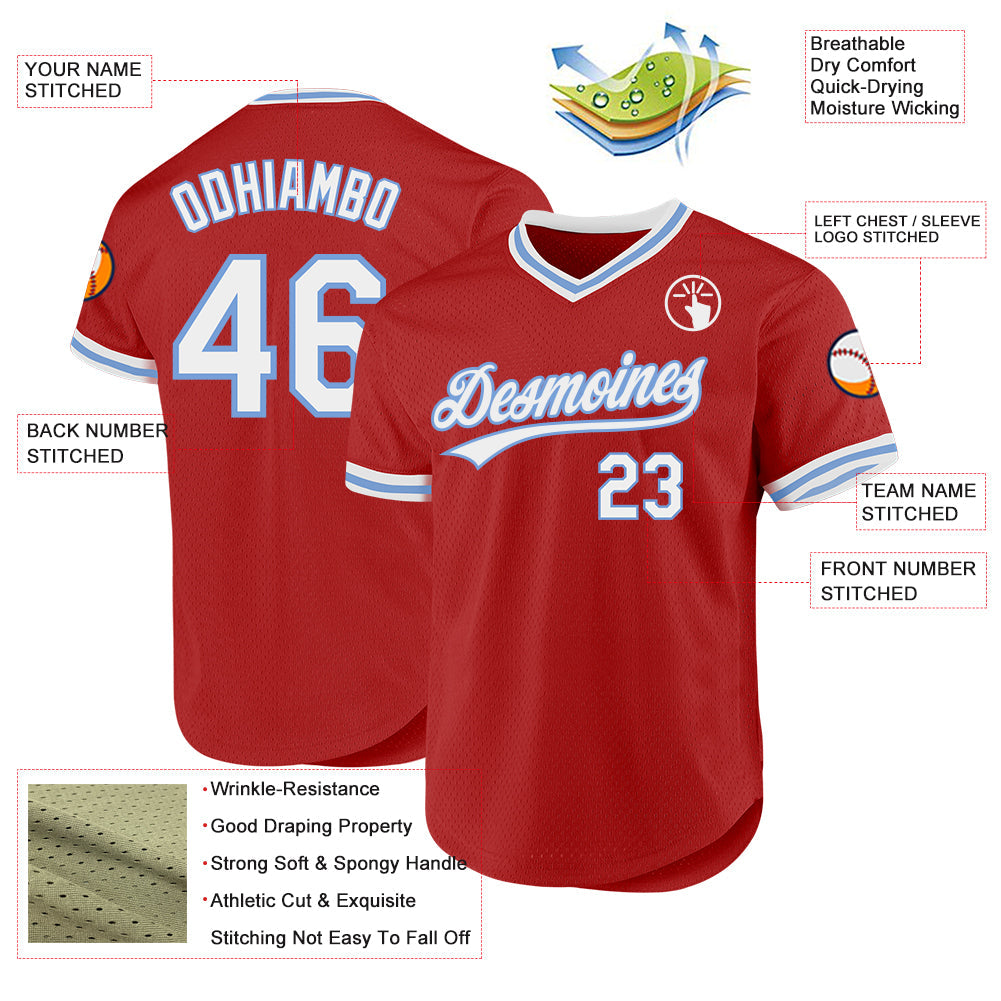 Custom Red White-Light Blue Authentic Throwback Baseball Jersey baseball jersey product view 3