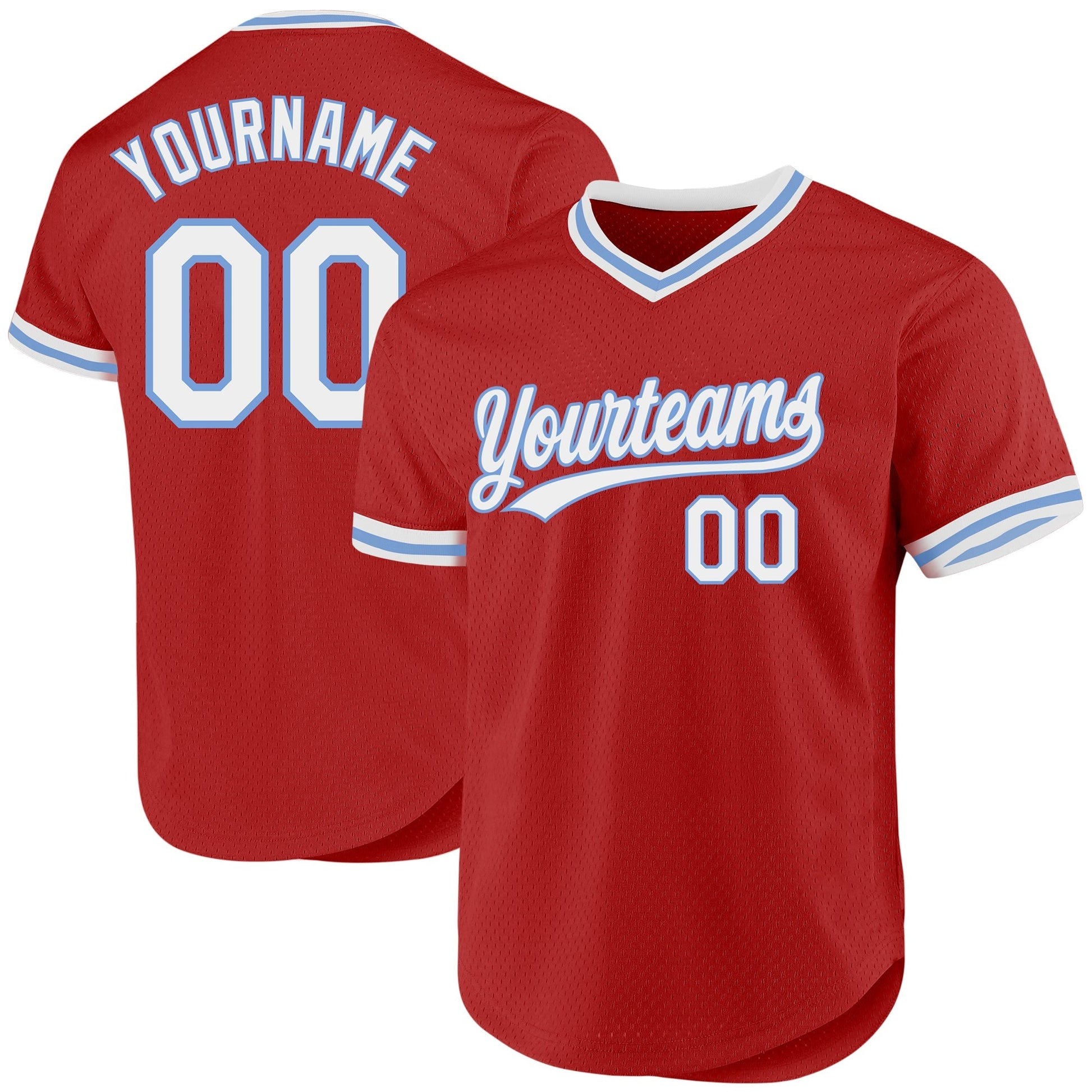 Custom Red White-Light Blue Authentic Throwback Baseball Jersey baseball jersey product view 1