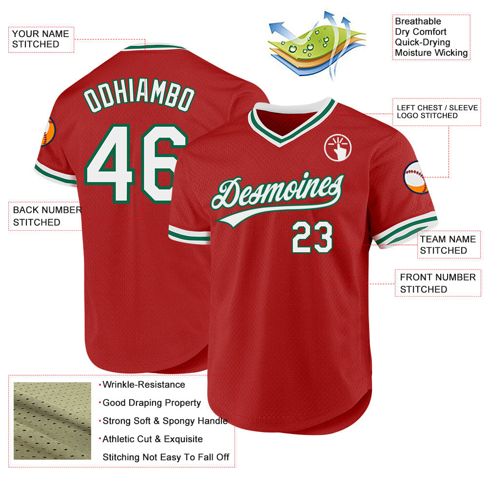 Custom Red White-Kelly Green Authentic Throwback Baseball Jersey baseball jersey product view 3