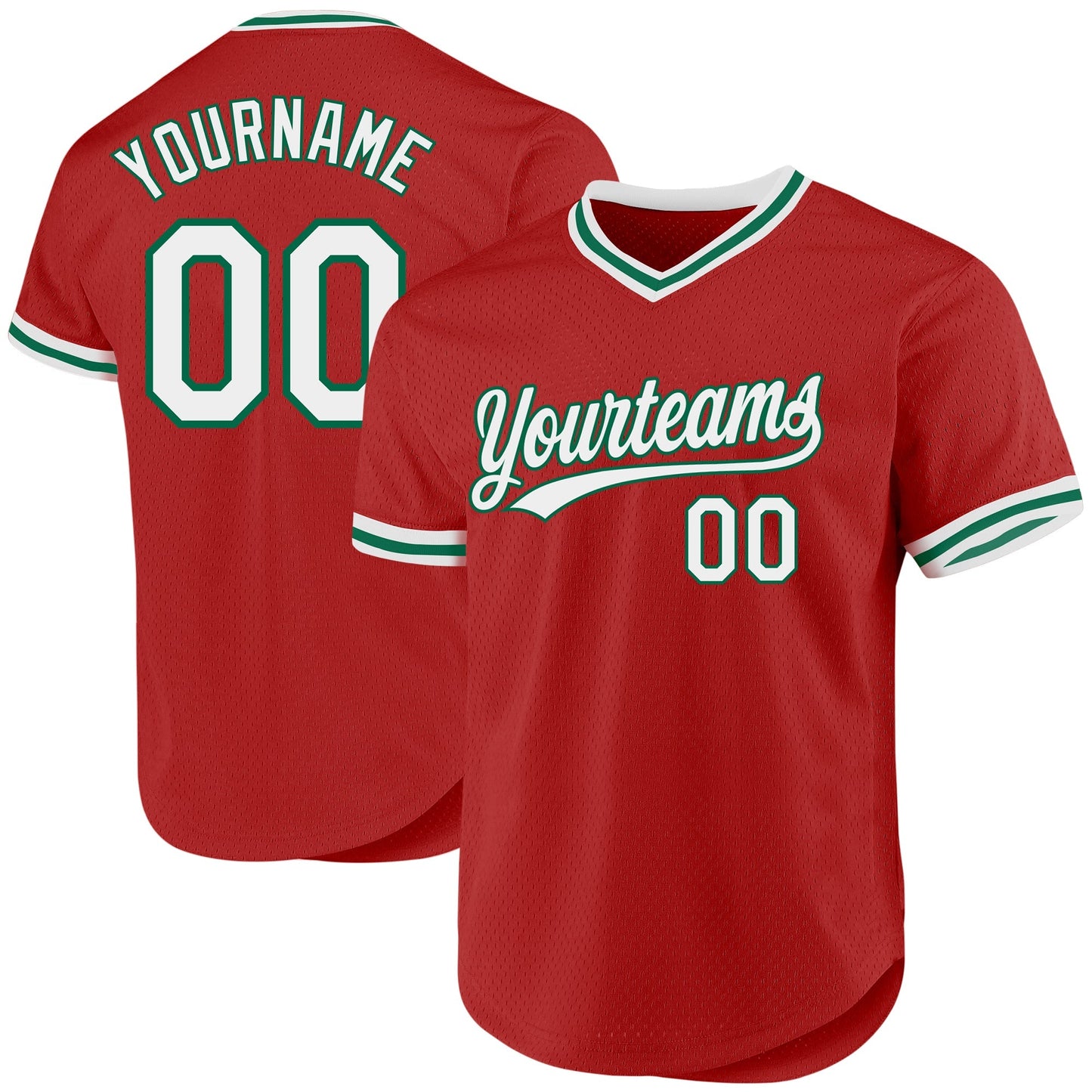 Custom Red White-Kelly Green Authentic Throwback Baseball Jersey baseball jersey product view 1