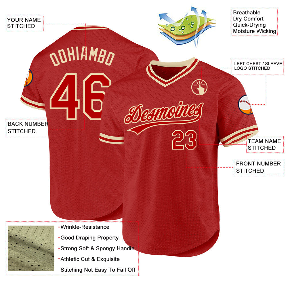 Custom Red Cream Authentic Throwback Baseball Jersey baseball jersey product view 3