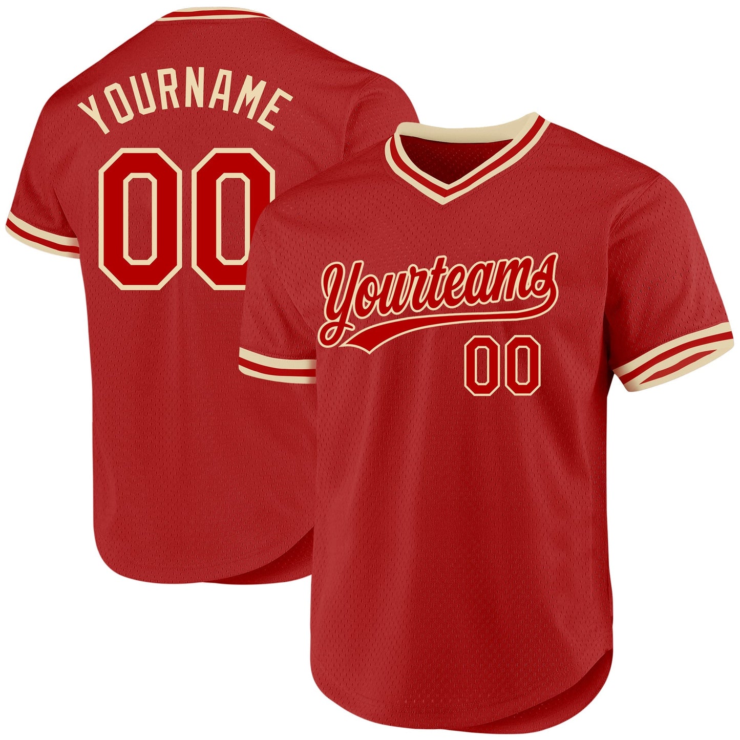 Custom Red Cream Authentic Throwback Baseball Jersey baseball jersey product view 1