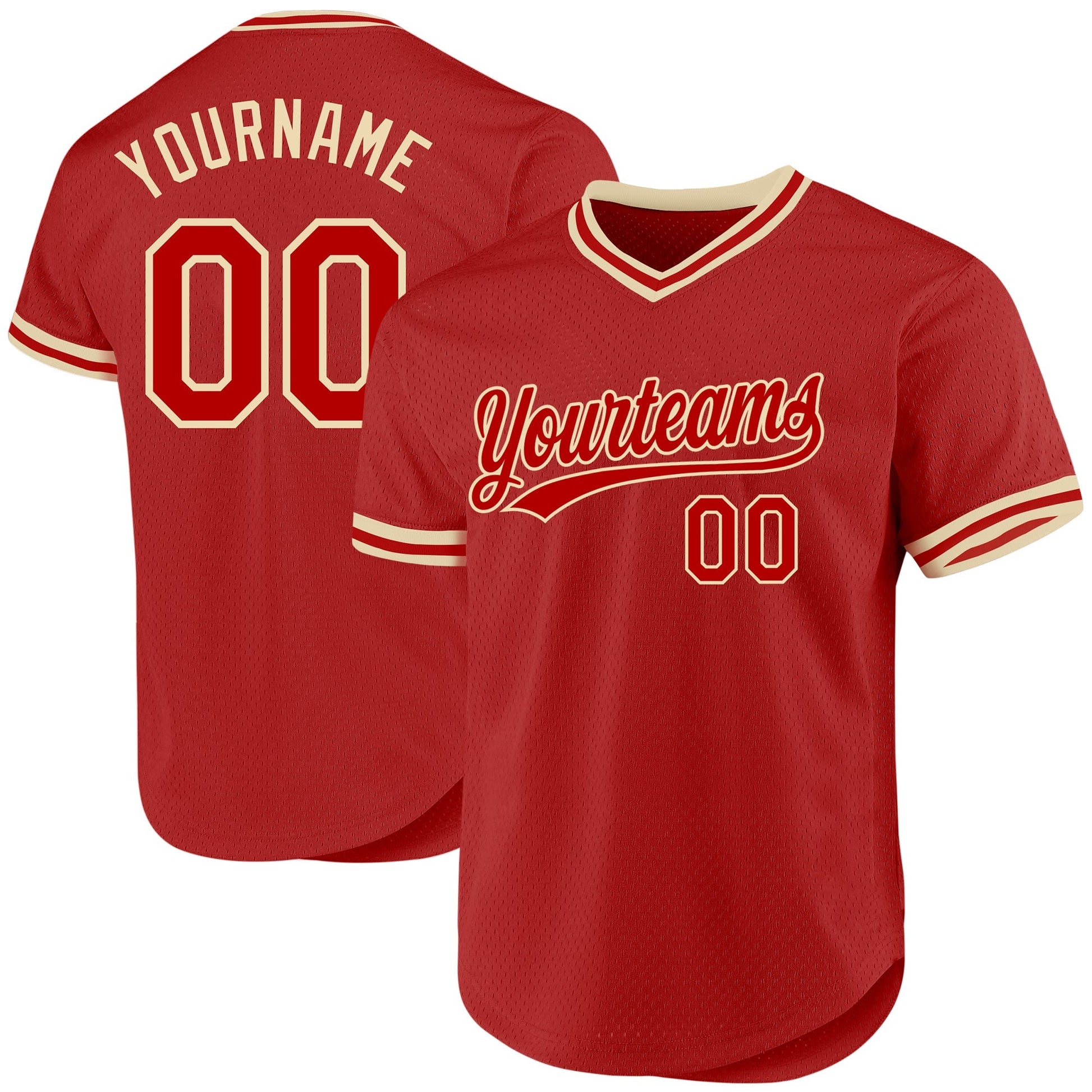 Custom Red Cream Authentic Throwback Baseball Jersey baseball jersey product view 1