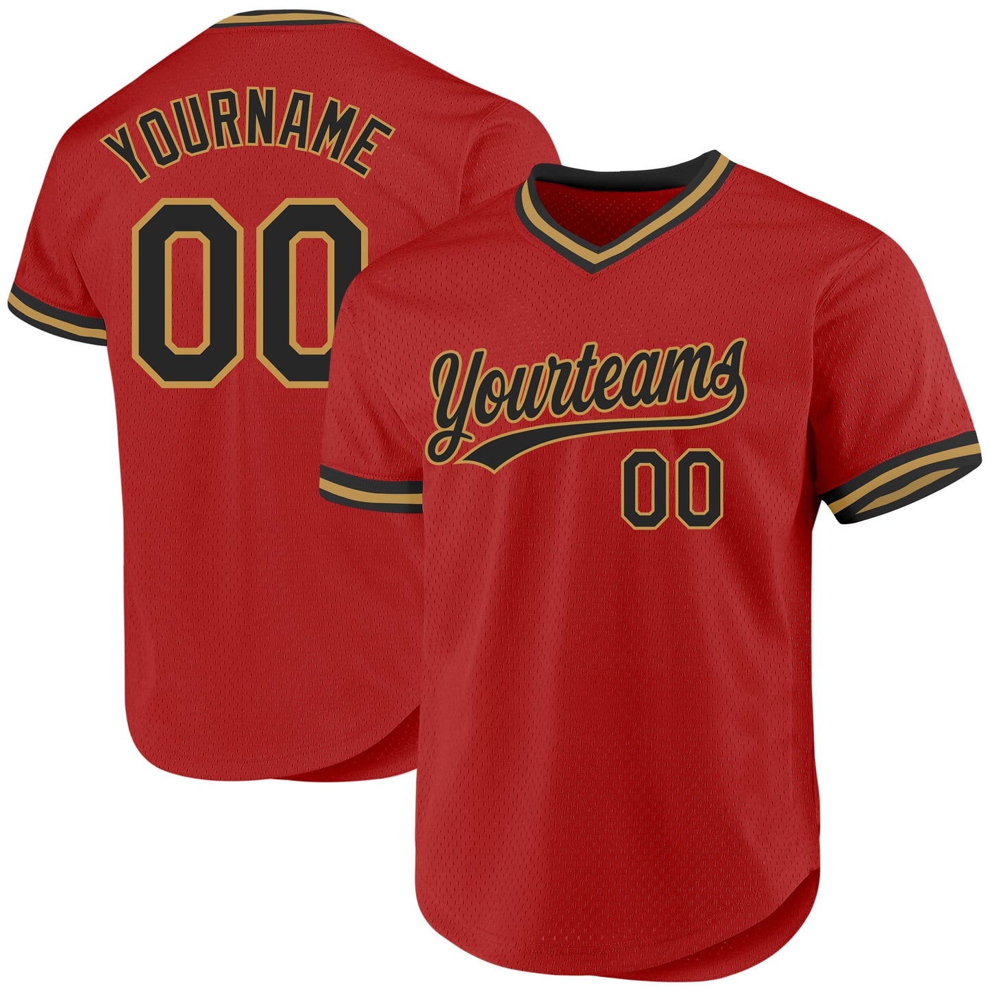 Custom Red Black-Old Gold Authentic Throwback Baseball Jersey baseball jersey product view 1