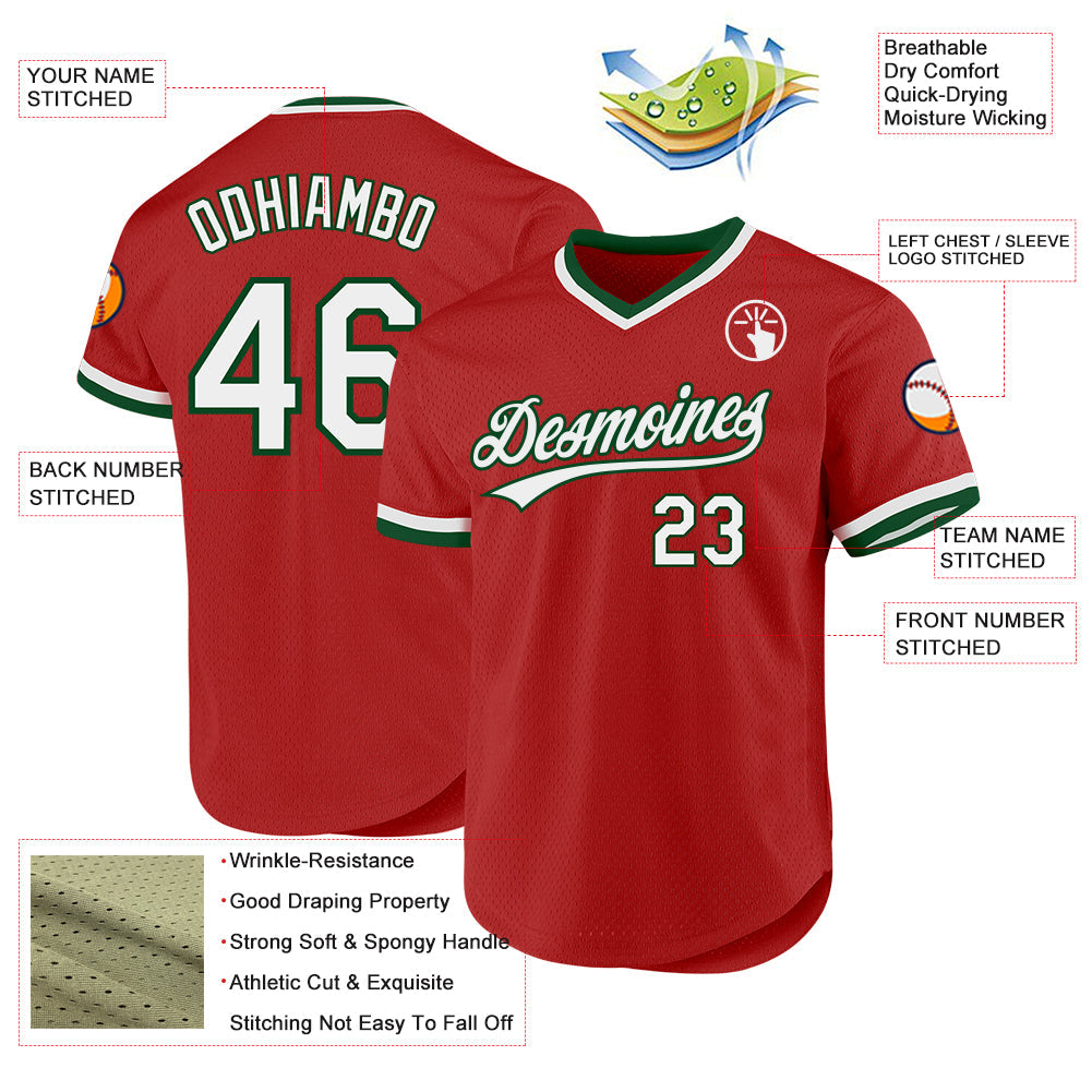 Custom Red White-Green Authentic Throwback Baseball Jersey baseball jersey product view 3