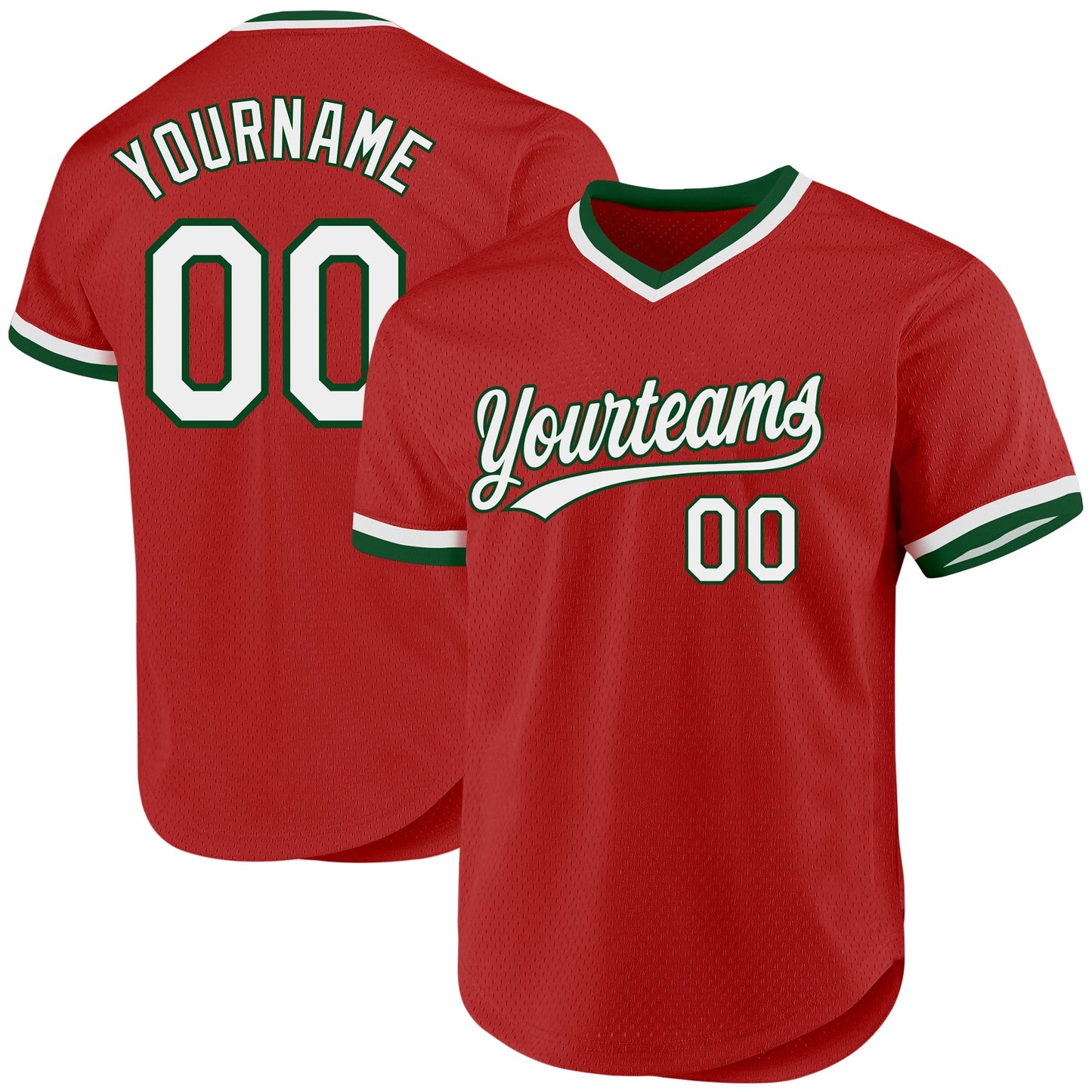 Custom Red White-Green Authentic Throwback Baseball Jersey baseball jersey product view 1