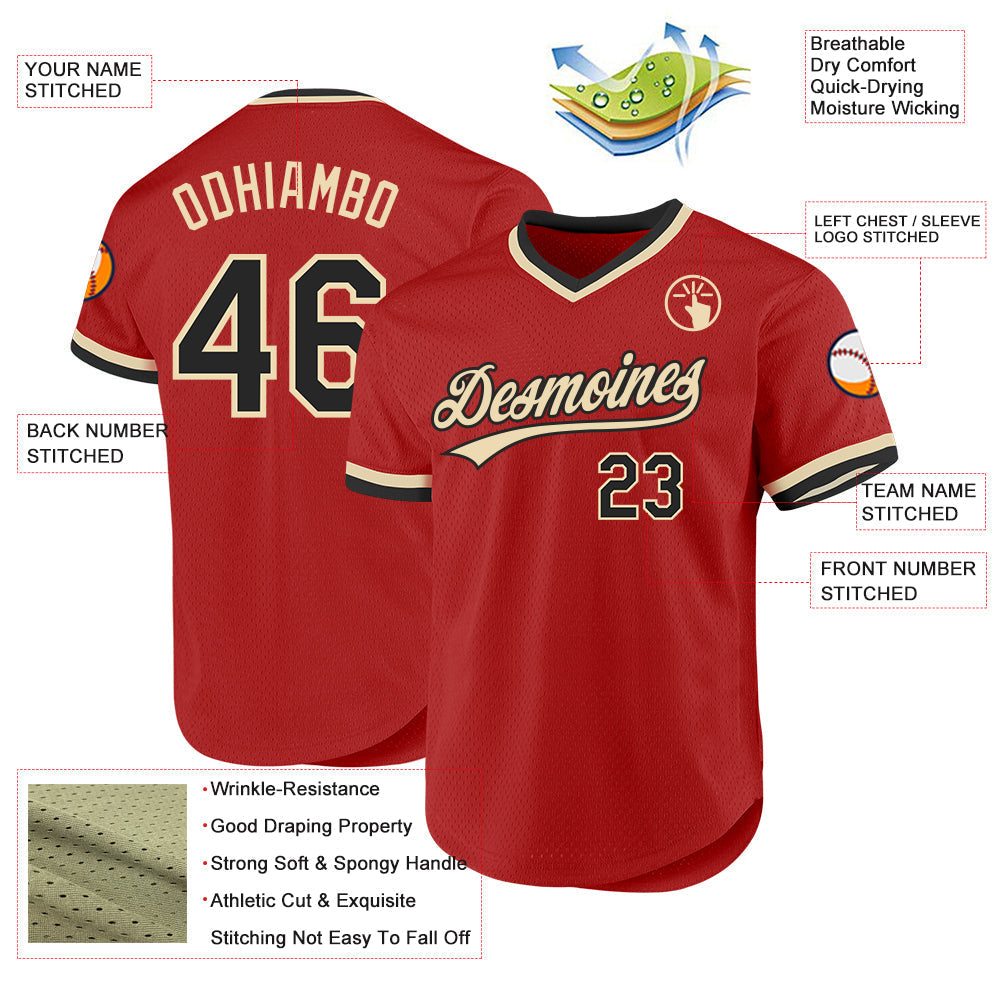 Custom Red Black-Cream Authentic Throwback Baseball Jersey baseball jersey product view 3