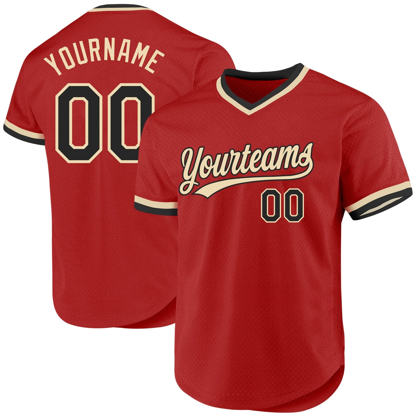 Custom Red Black-Cream Authentic Throwback Baseball Jersey baseball jersey product view 1