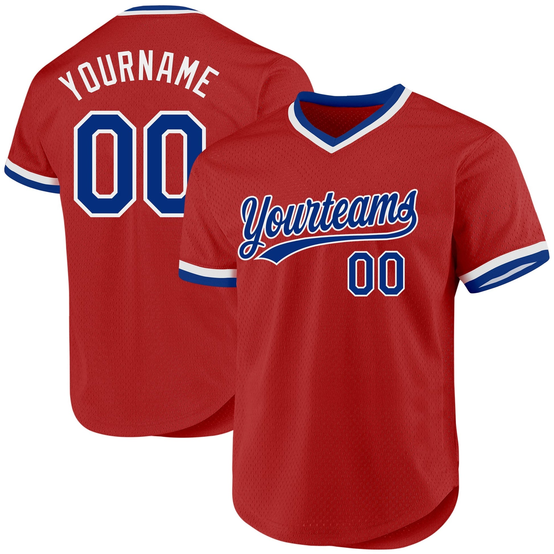 Custom Red Royal-White Authentic Throwback Baseball Jersey baseball jersey product view 1