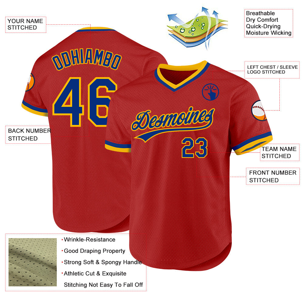 Custom Red Royal-Gold Authentic Throwback Baseball Jersey baseball jersey product view 3