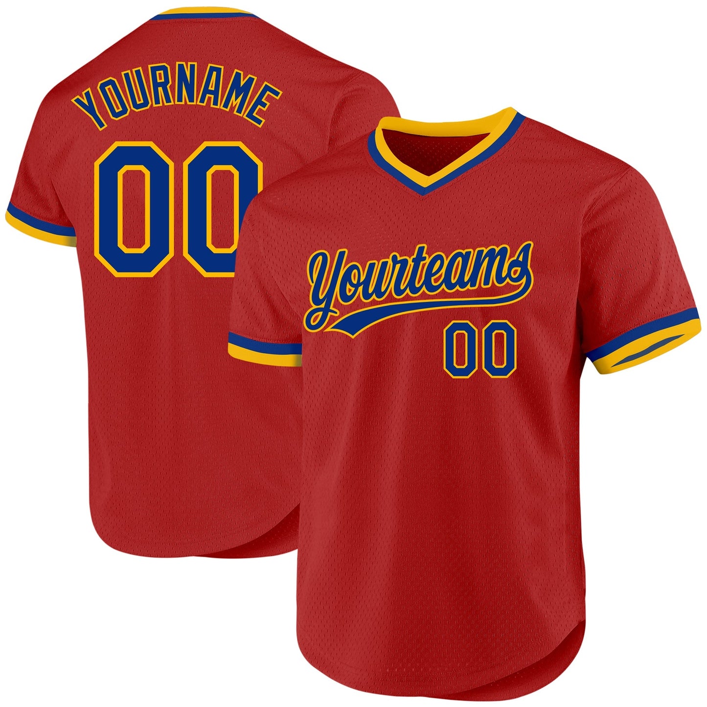 Custom Red Royal-Gold Authentic Throwback Baseball Jersey baseball jersey product view 1