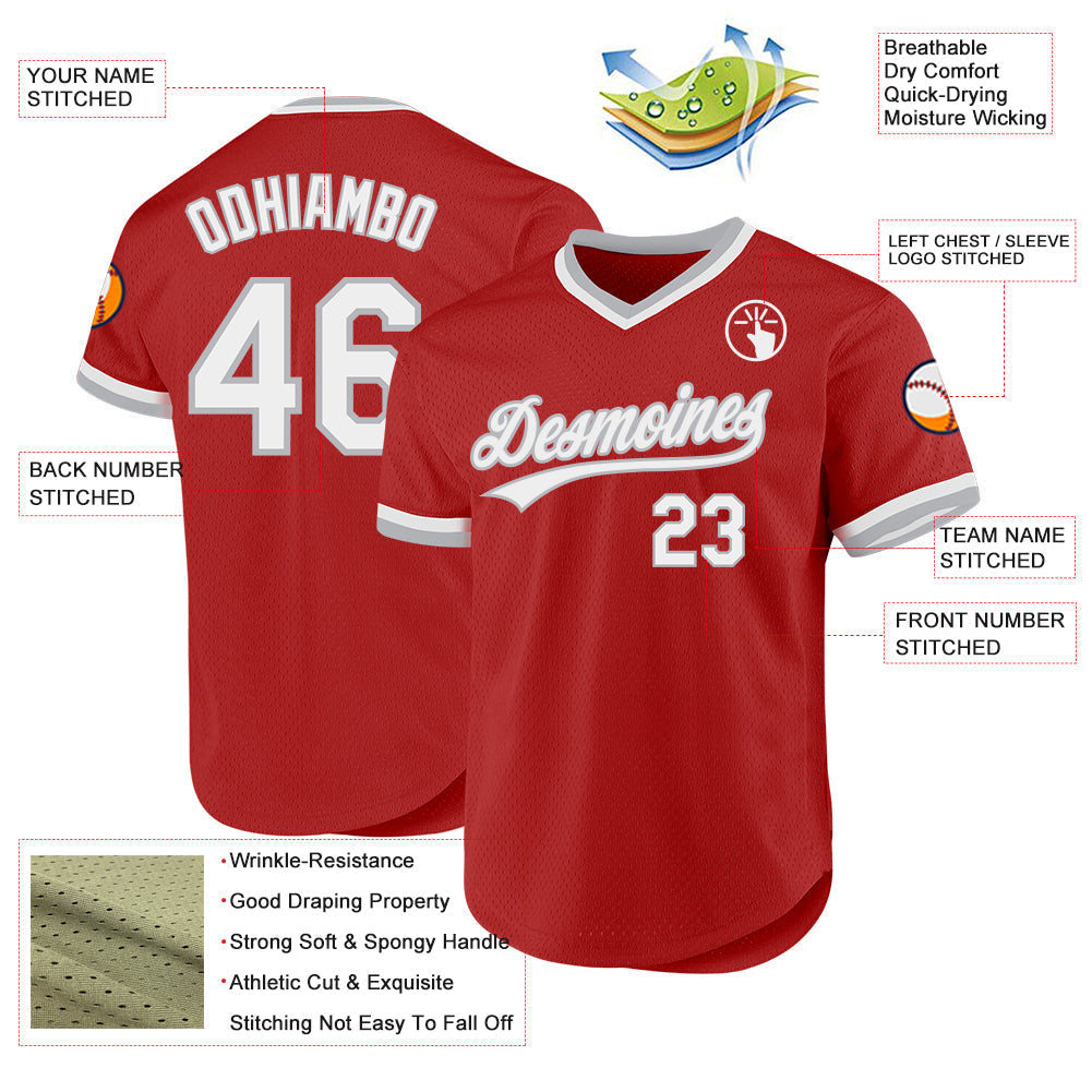 Custom Red White-Gray Authentic Throwback Baseball Jersey baseball jersey product view 3