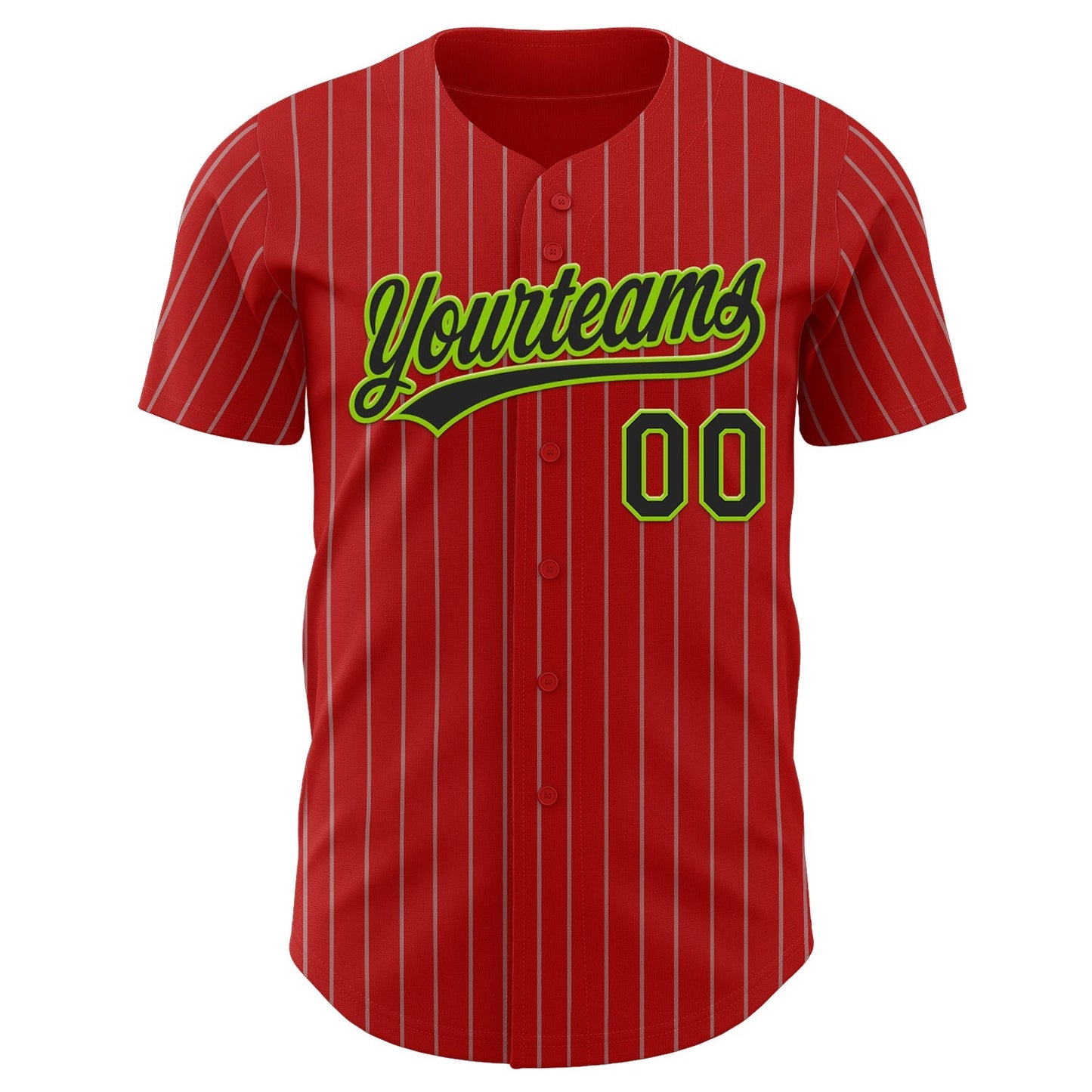 Custom Red Gray Pinstripe Black-Neon Green Authentic Baseball Jersey baseball jersey product view 2