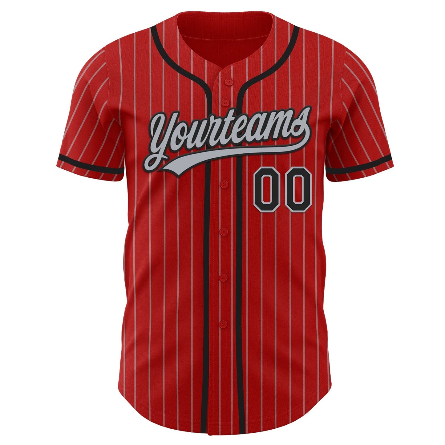 Custom Red Gray Pinstripe Black Authentic Baseball Jersey baseball jersey product view 2
