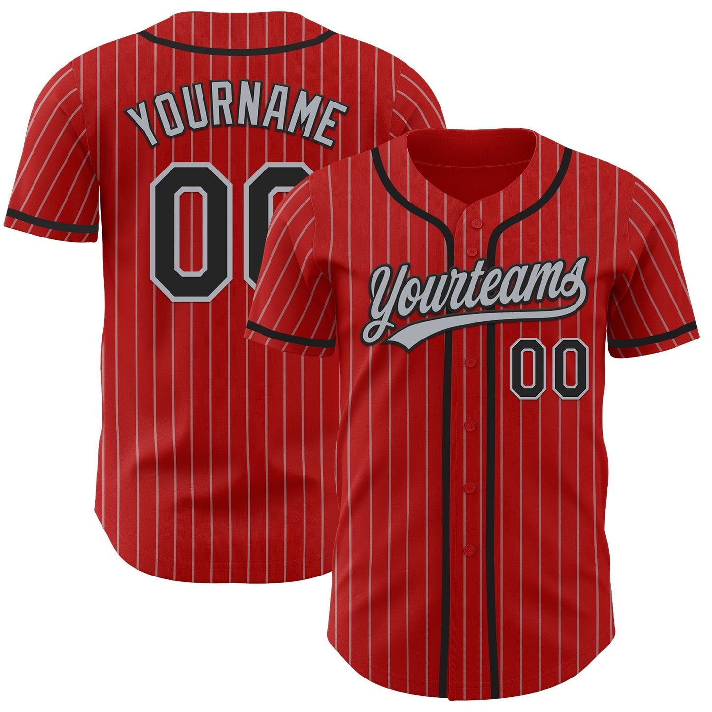 Custom Red Gray Pinstripe Black Authentic Baseball Jersey baseball jersey product view 1