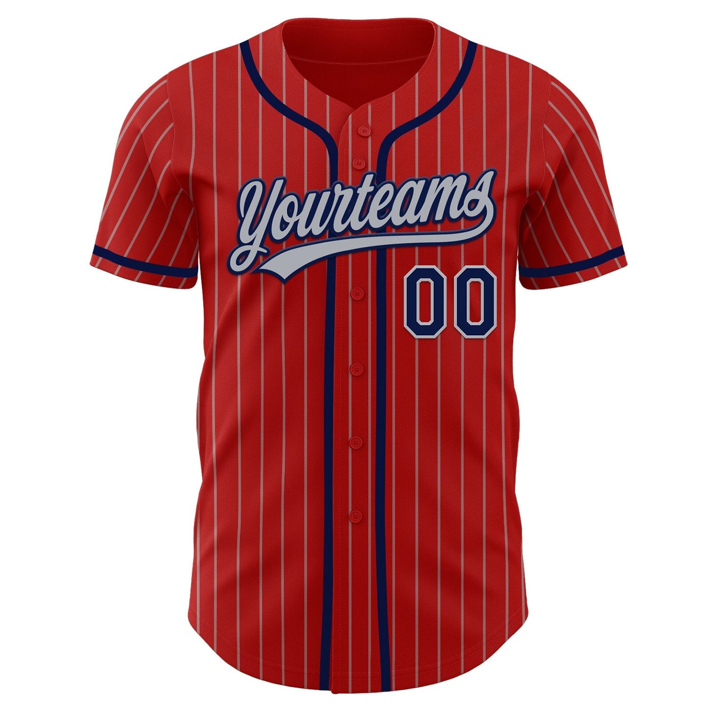 Custom Red Gray Pinstripe Navy Authentic Baseball Jersey baseball jersey product view 2