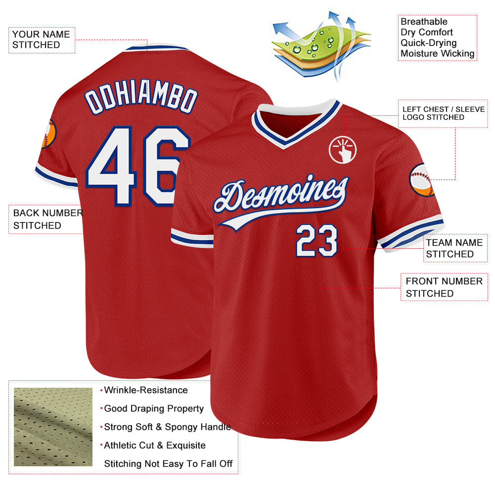 Custom Red White-Royal Authentic Throwback Baseball Jersey baseball jersey product view 3