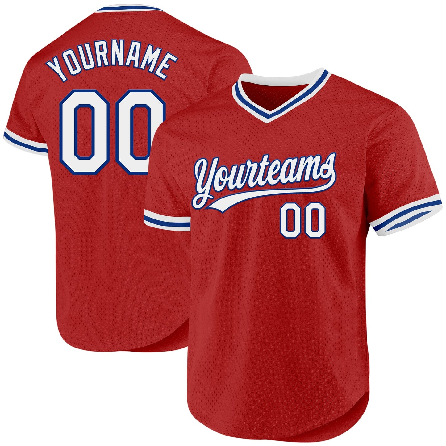 Custom Red White-Royal Authentic Throwback Baseball Jersey baseball jersey product view 1