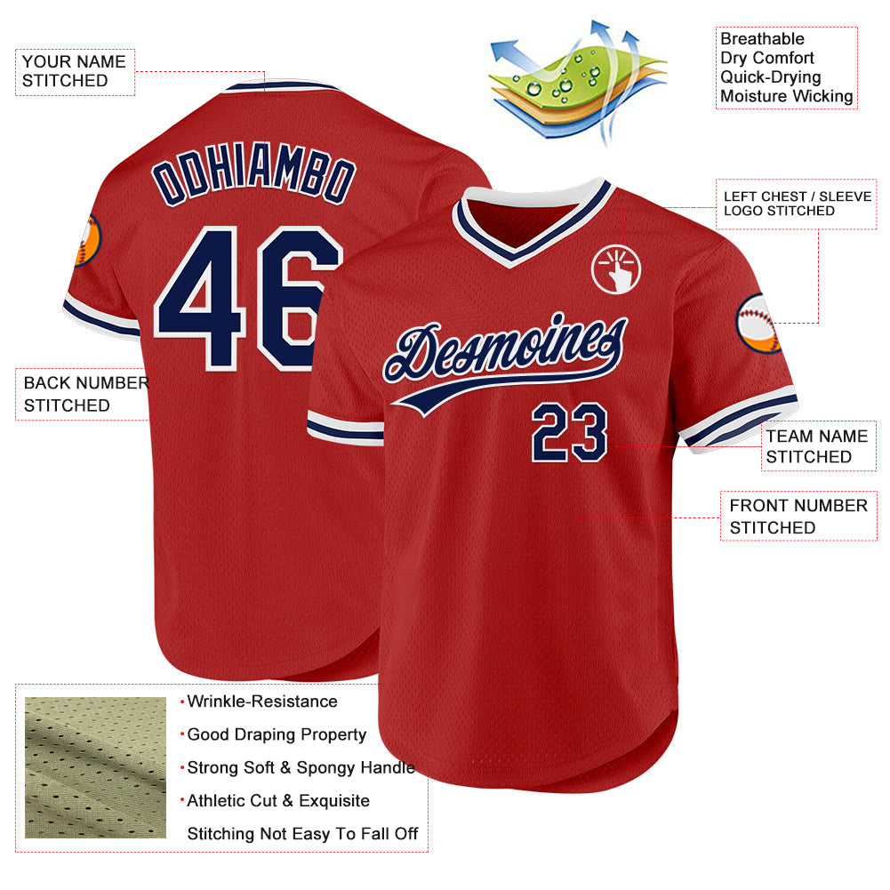 Custom Red Navy-White Authentic Throwback Baseball Jersey baseball jersey product view 3