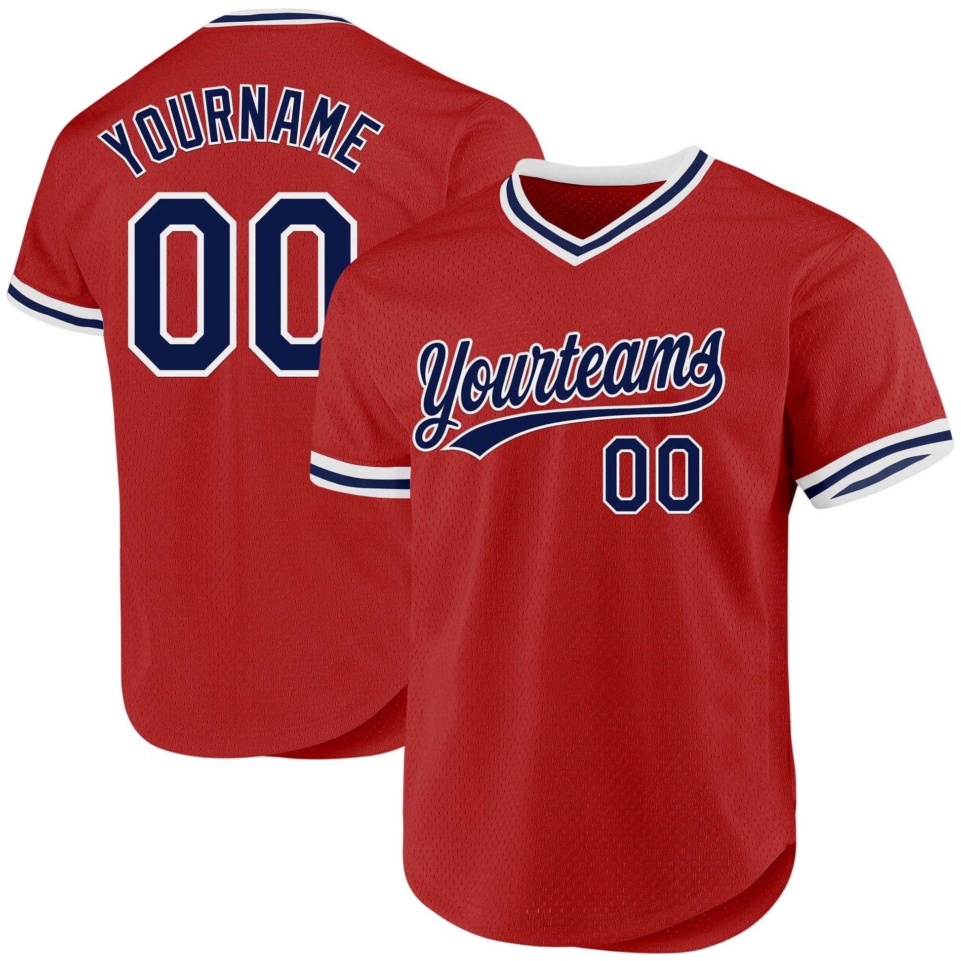 Custom Red Navy-White Authentic Throwback Baseball Jersey baseball jersey product view 1