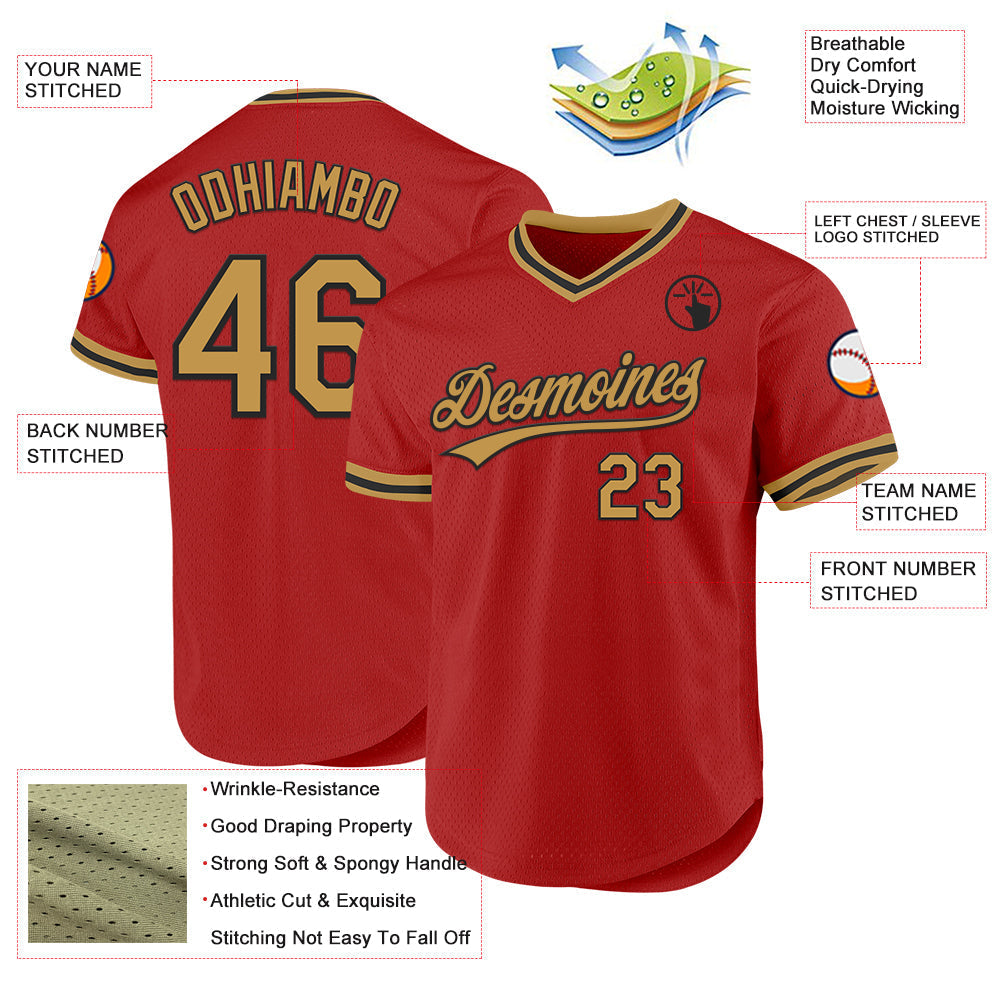 Custom Red Old Gold-Black Authentic Throwback Baseball Jersey baseball jersey product view 3