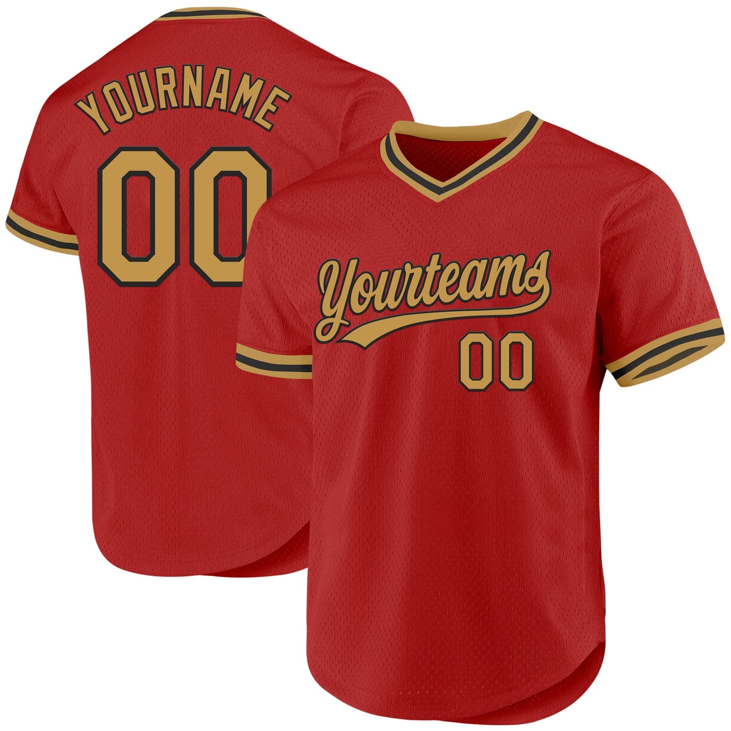 Custom Red Old Gold-Black Authentic Throwback Baseball Jersey baseball jersey product view 1