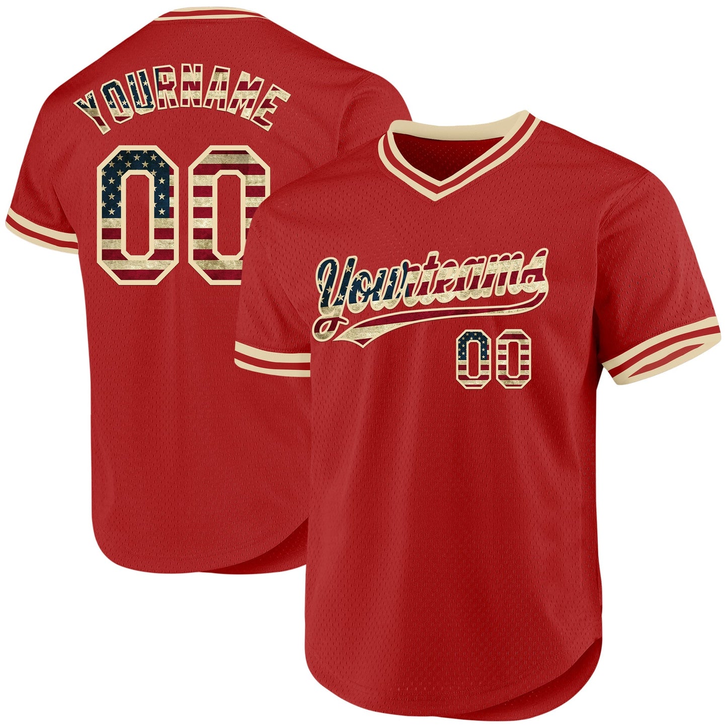 Custom Red Vintage USA Flag-Cream Authentic Throwback Baseball Jersey baseball jersey product view 1