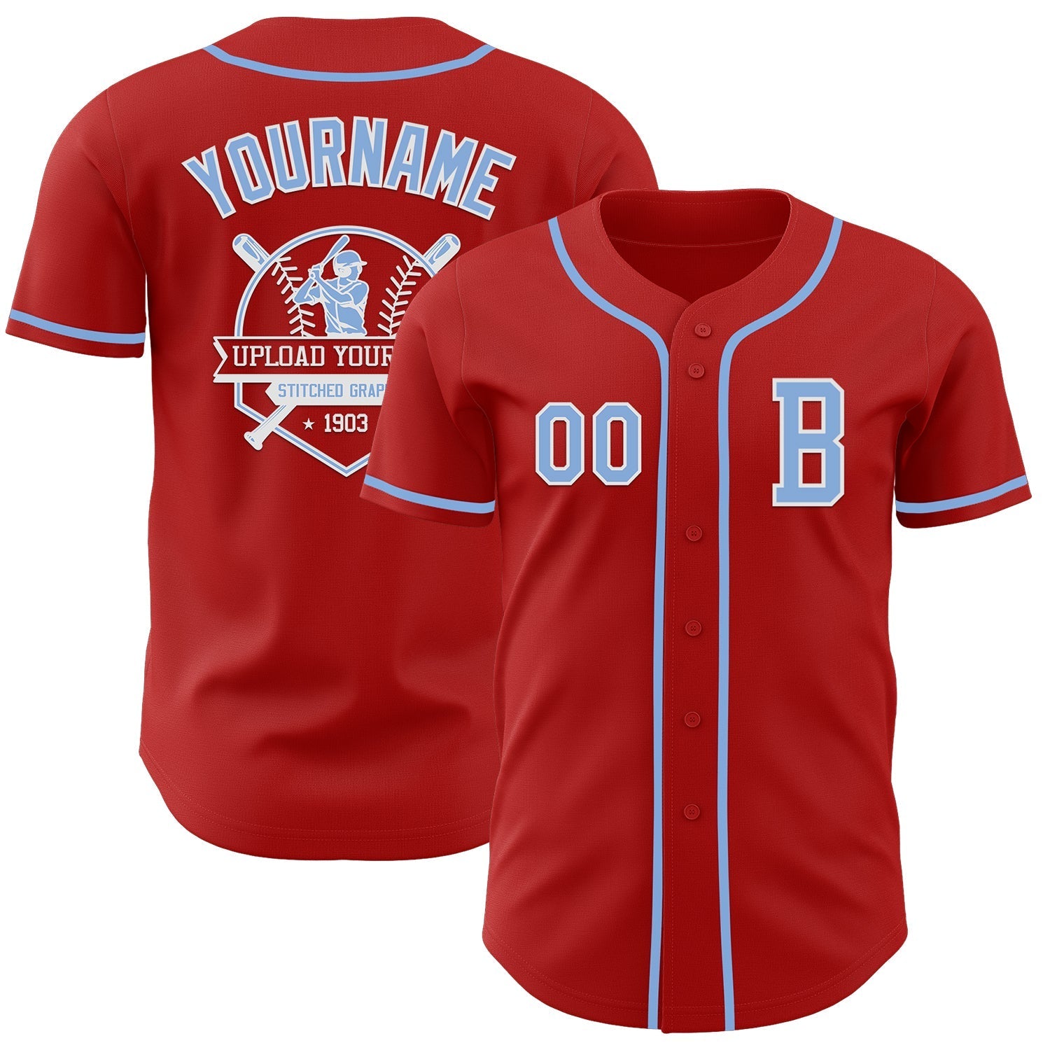 Custom Red Light Blue-White Authentic Baseball Jersey baseball jersey product view 5