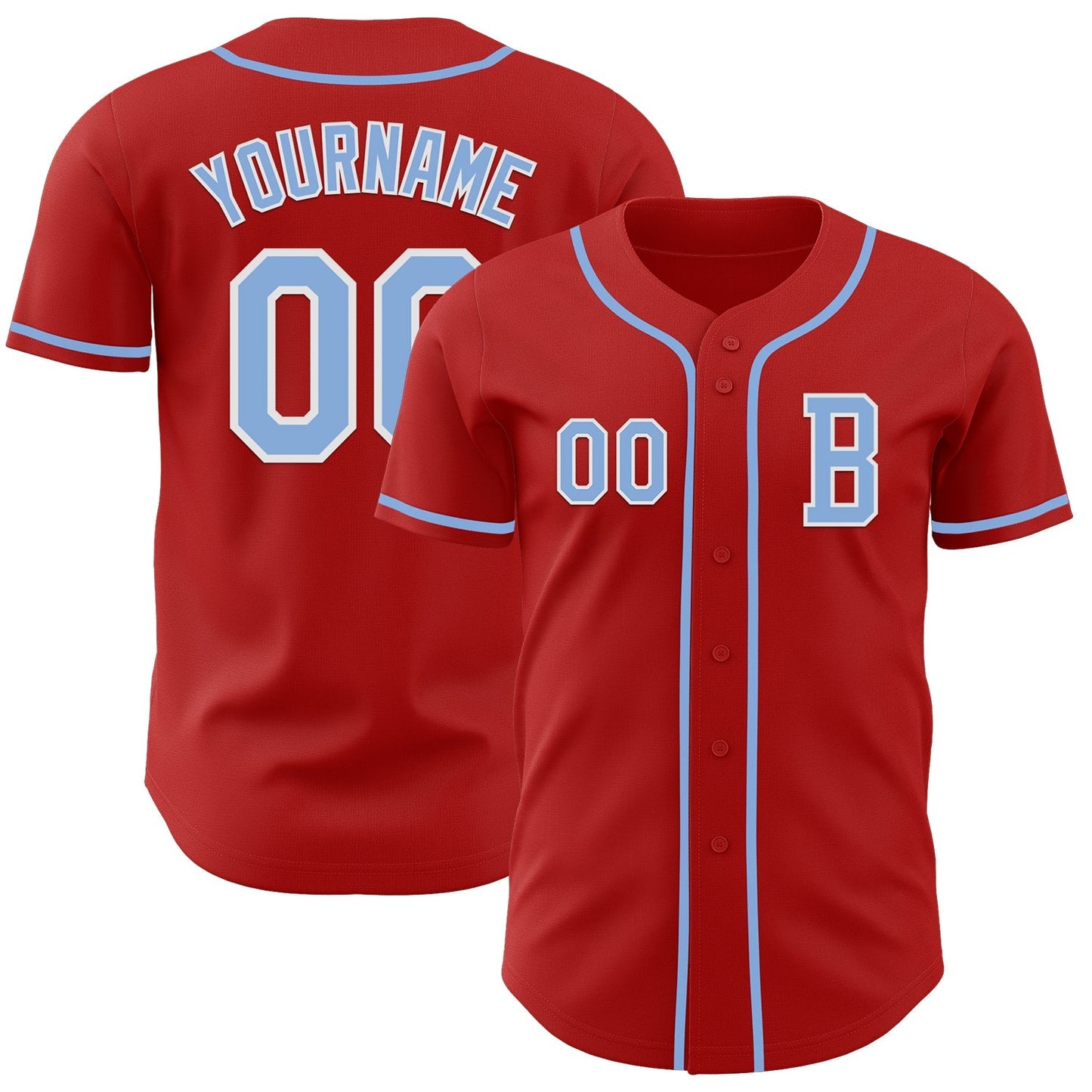 Custom Red Light Blue-White Authentic Baseball Jersey baseball jersey product view 1