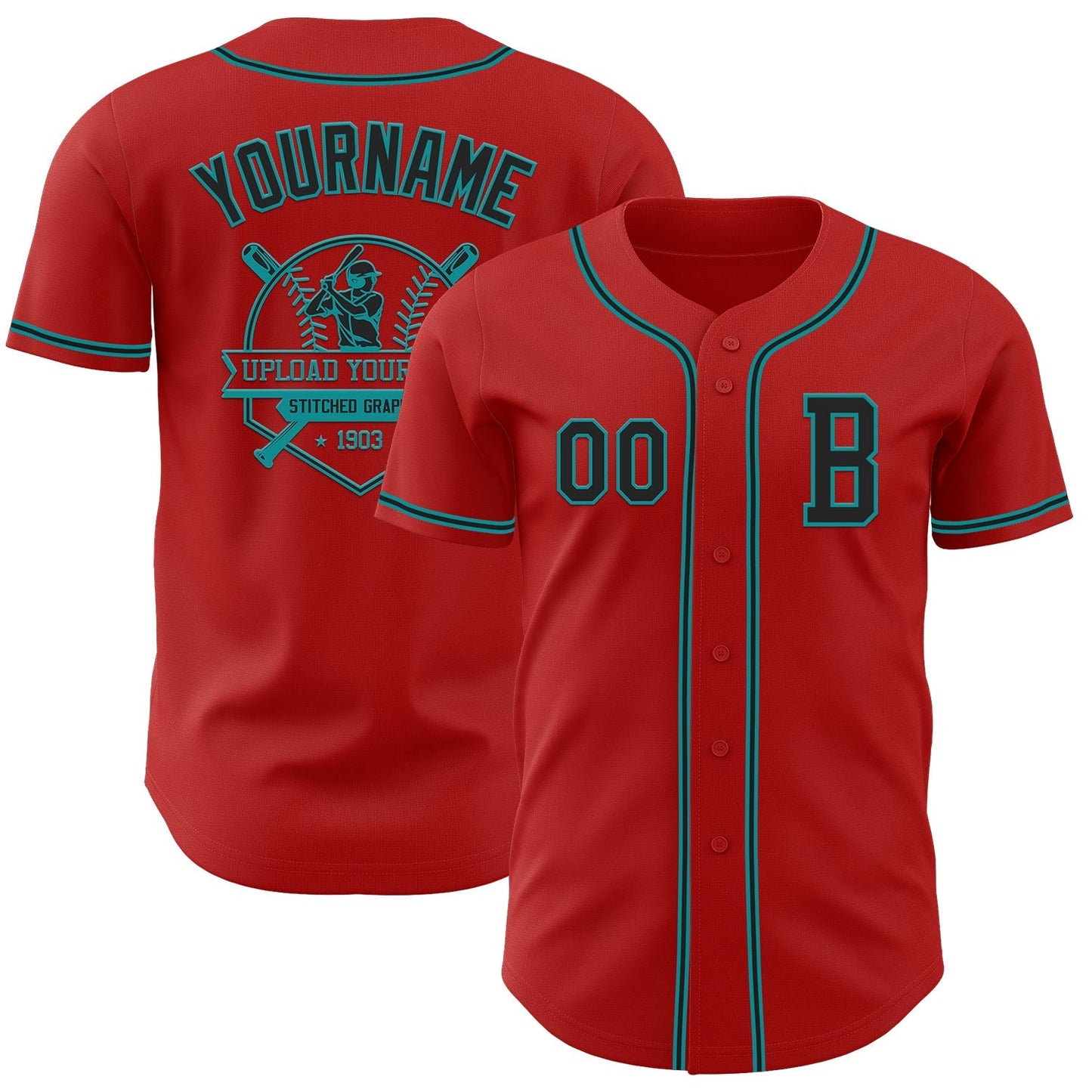 Custom Red Black-Teal Authentic Baseball Jersey baseball jersey product view 5