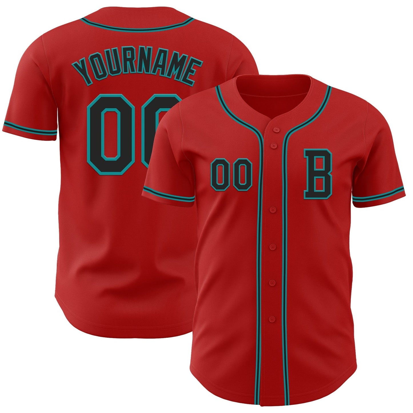 Custom Red Black-Teal Authentic Baseball Jersey baseball jersey product view 1