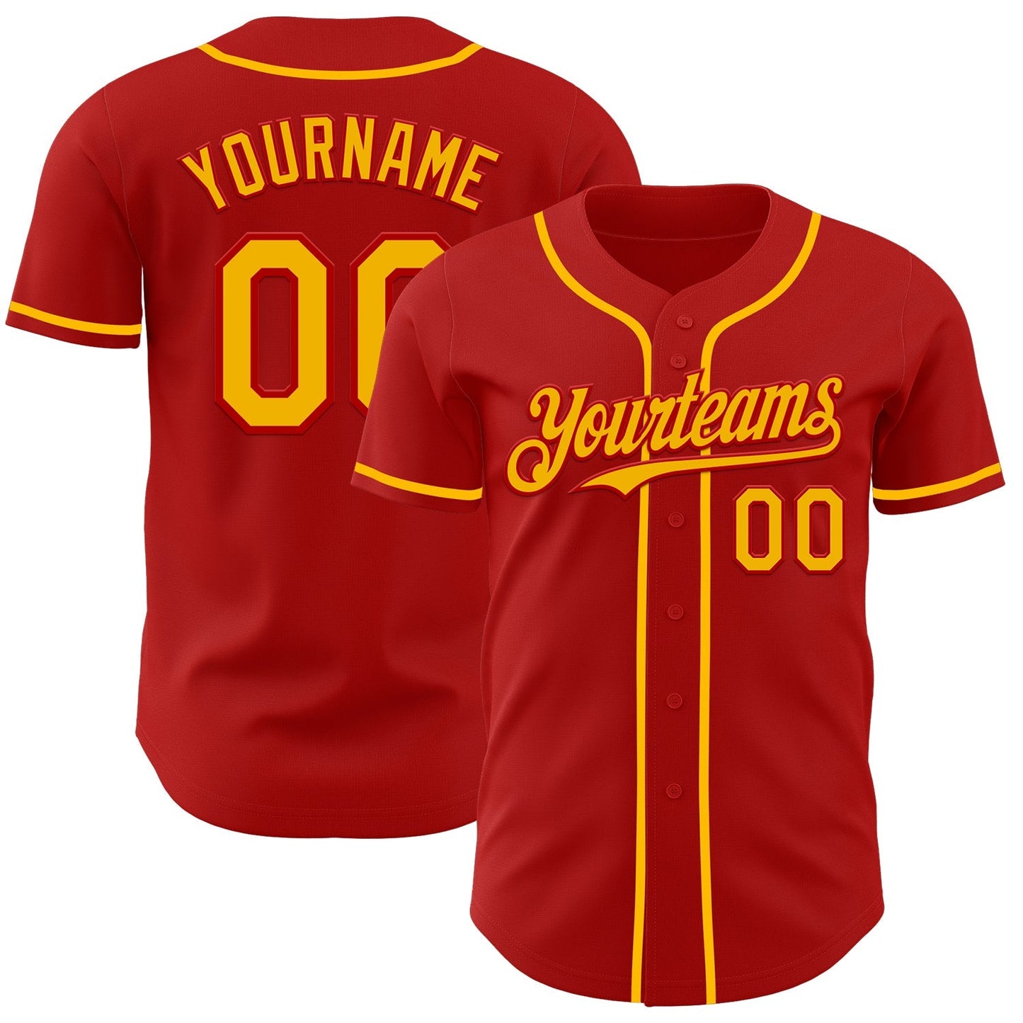 Custom Red Gold Authentic Baseball Jersey baseball jersey product view 1