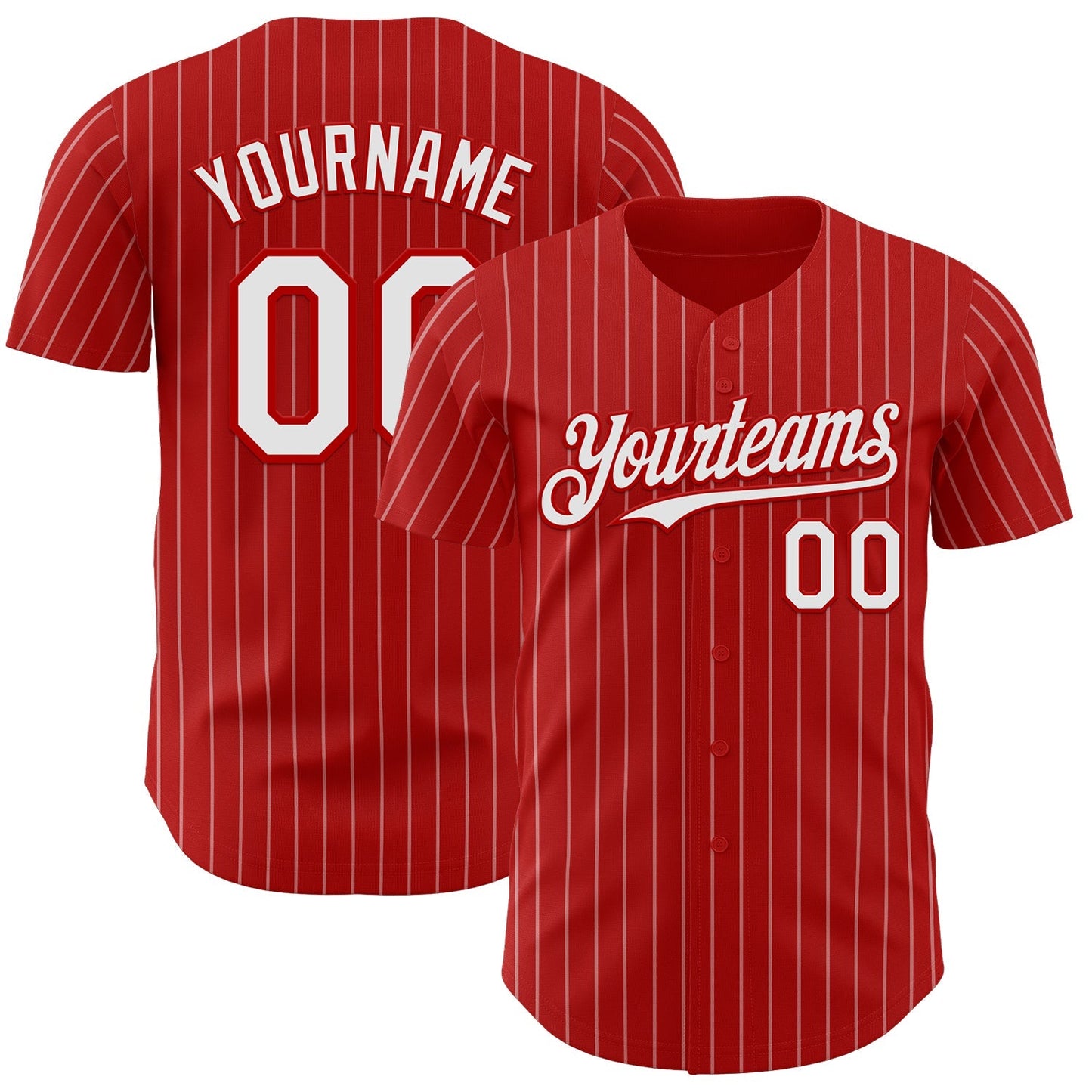 Custom Red White Pinstripe White Authentic Baseball Jersey baseball jersey product view 1