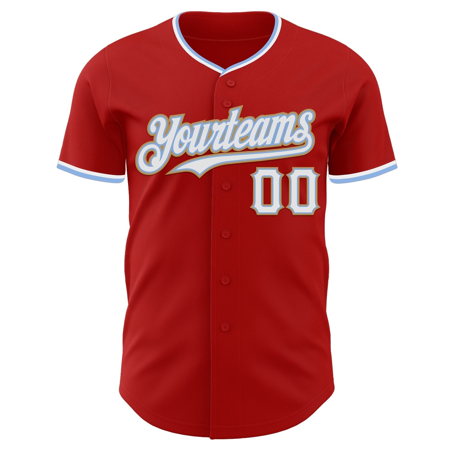 Custom Red White Light Blue-Old Gold Authentic Baseball Jersey baseball jersey product view 2