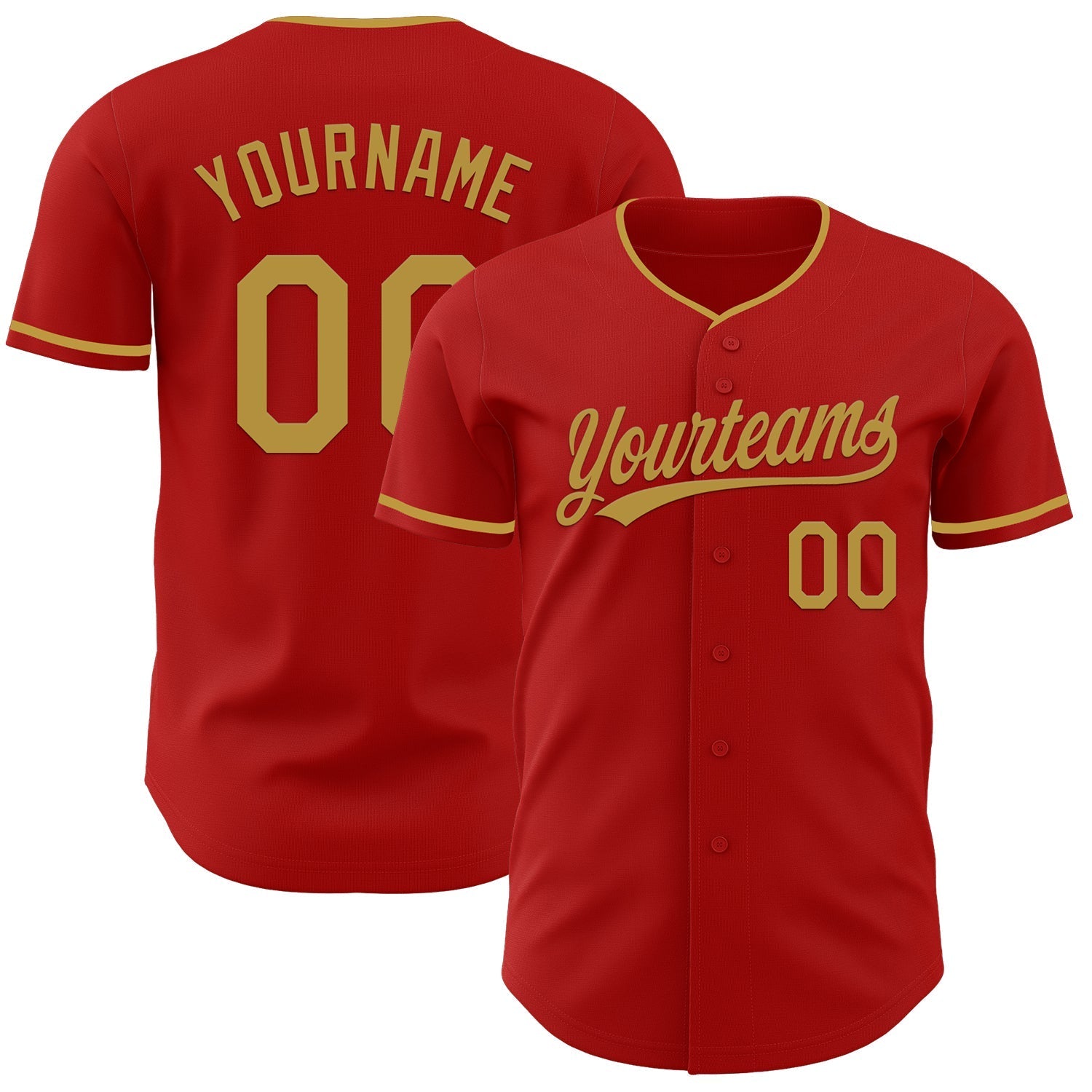 Custom Red Old Gold Authentic Baseball Jersey baseball jersey product view 1
