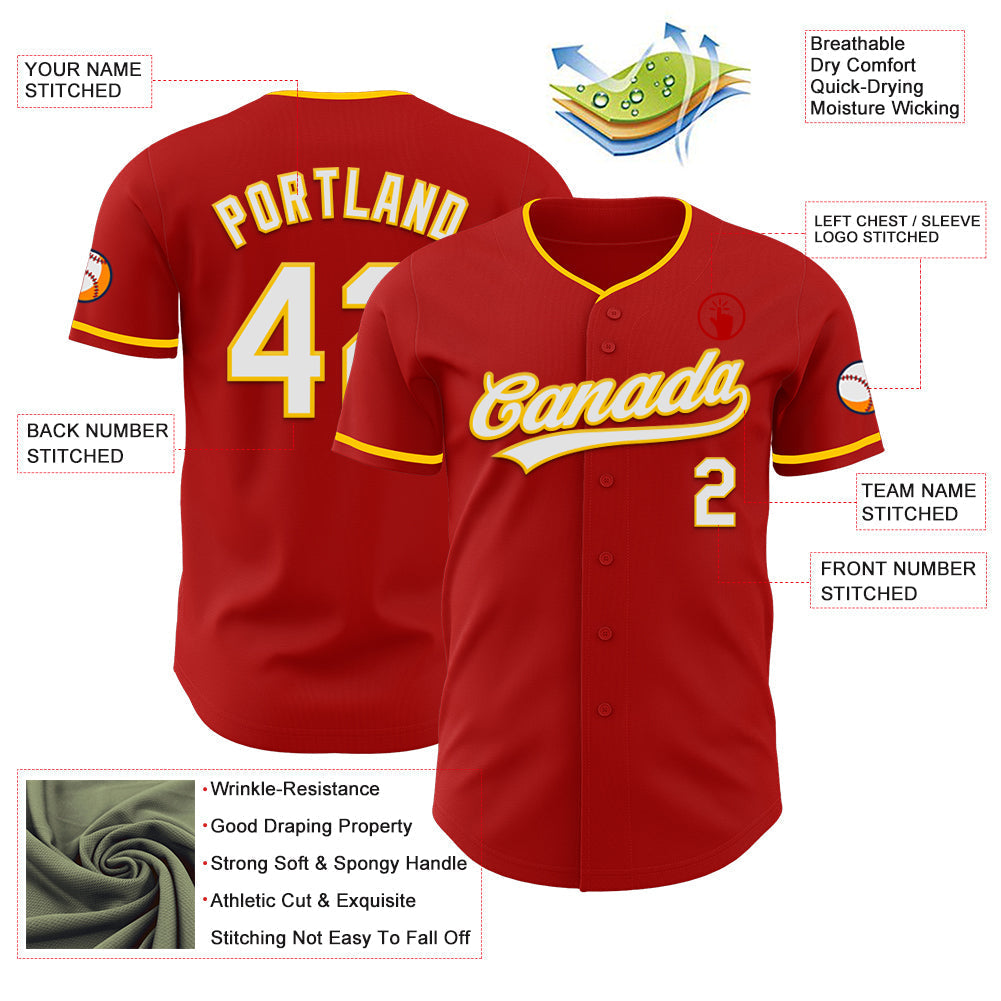 Custom Red White-Yellow Authentic Baseball Jersey baseball jersey product view 3