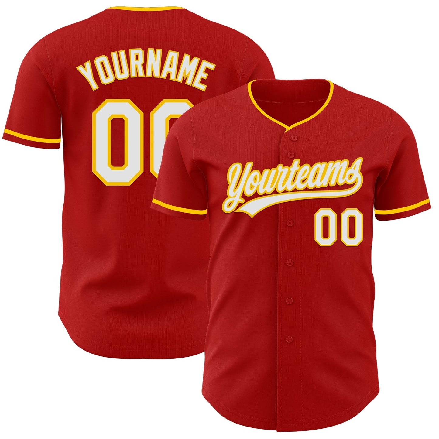 Custom Red White-Yellow Authentic Baseball Jersey baseball jersey product view 1