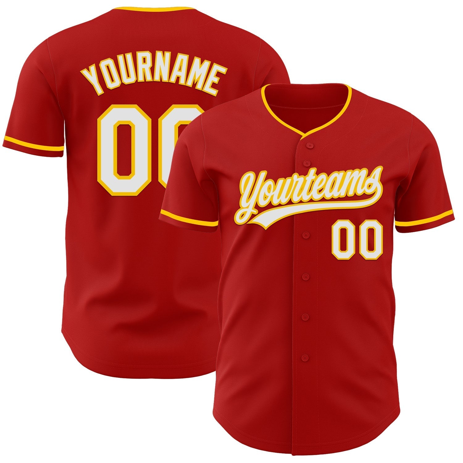 Custom Red White-Yellow Authentic Baseball Jersey baseball jersey product view 1