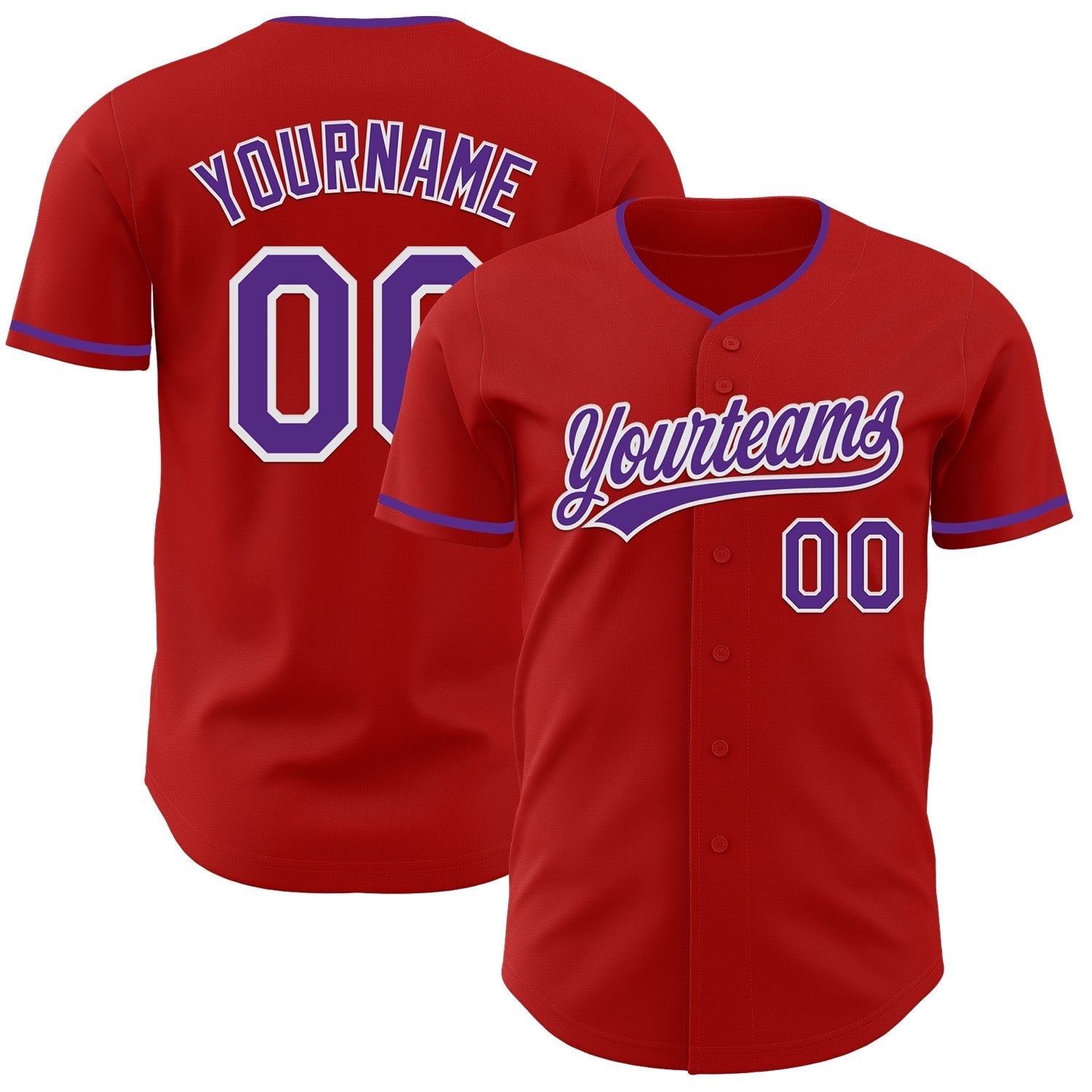 Custom Red Purple-White Authentic Baseball Jersey baseball jersey product view 1