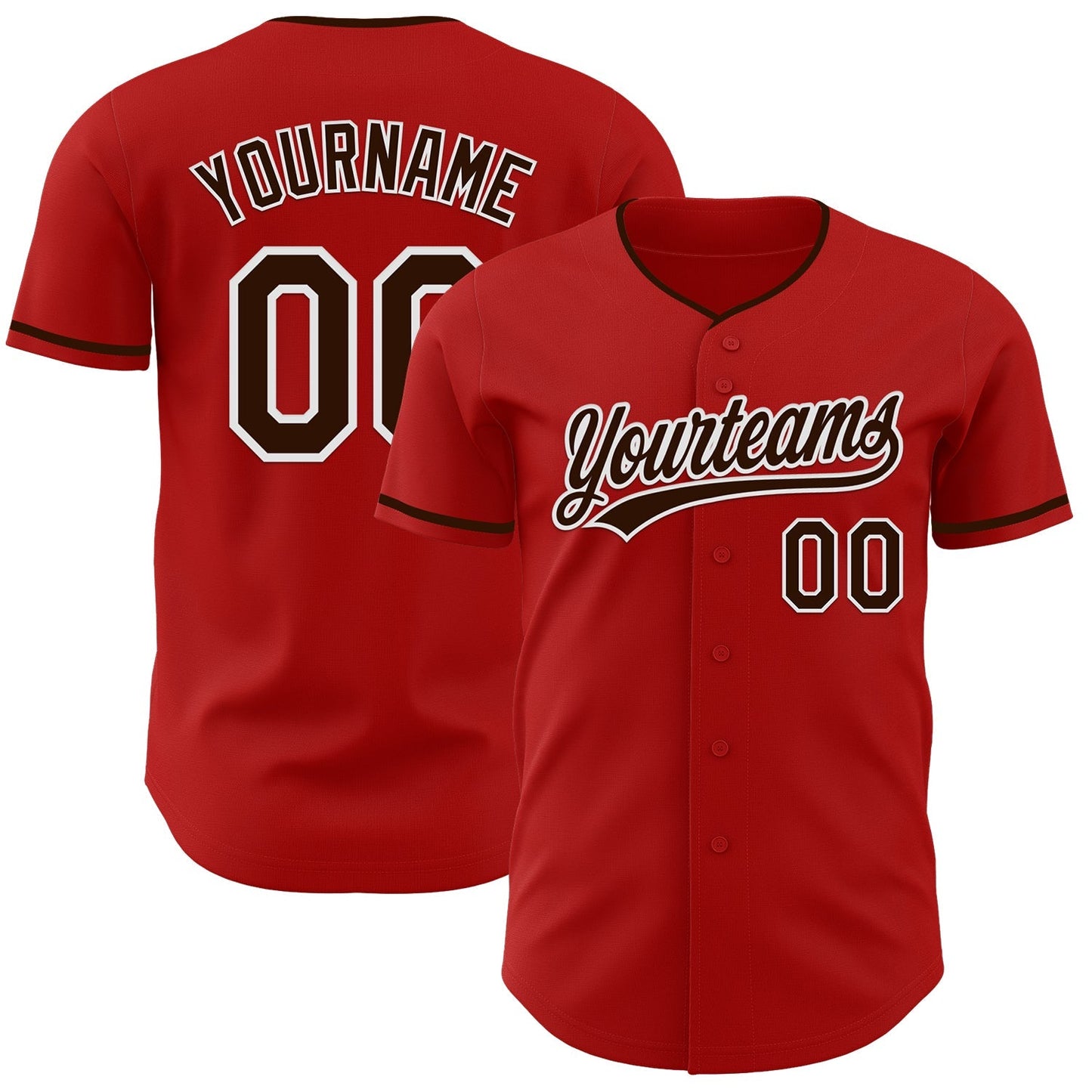 Custom Red Brown-White Authentic Baseball Jersey baseball jersey product view 1