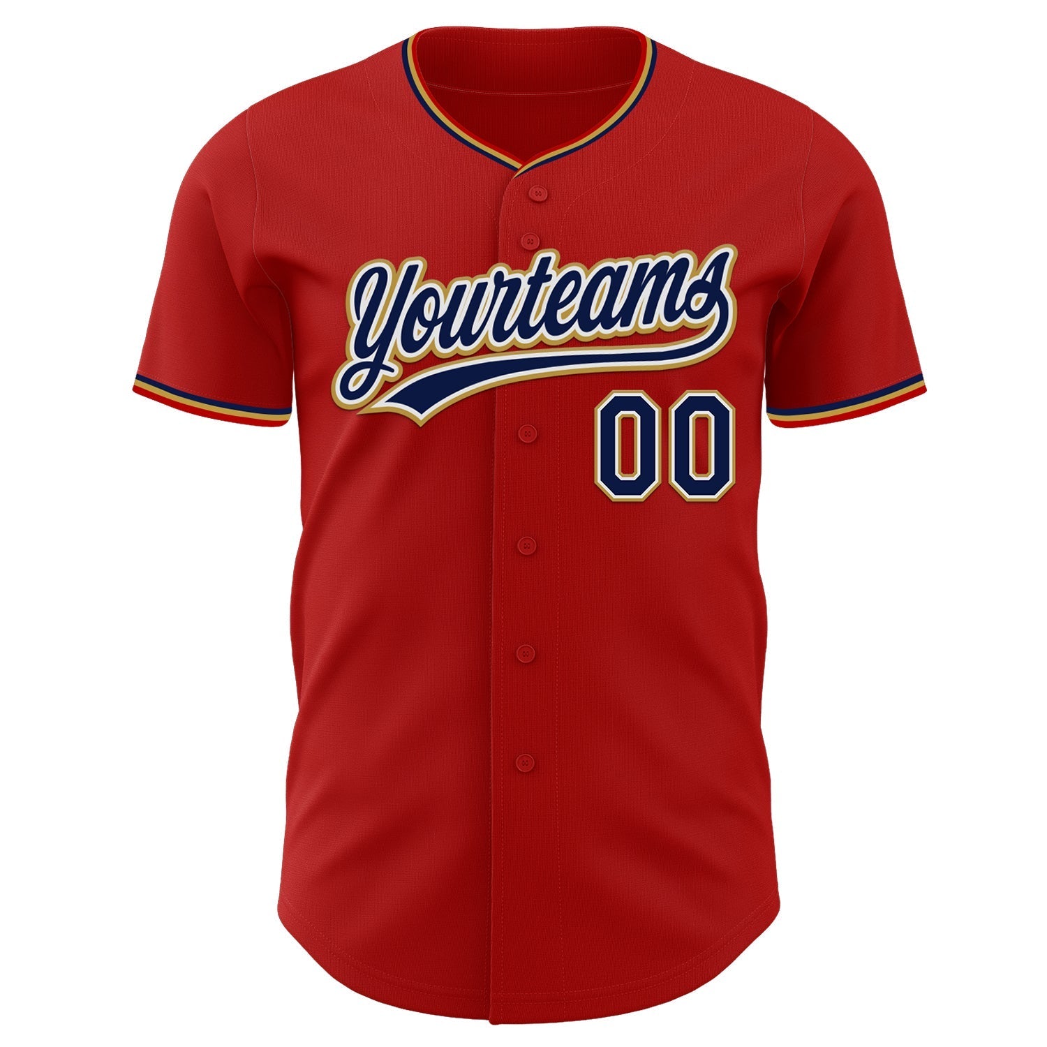 Custom Red Navy White-Old Gold Authentic Baseball Jersey baseball jersey product view 2