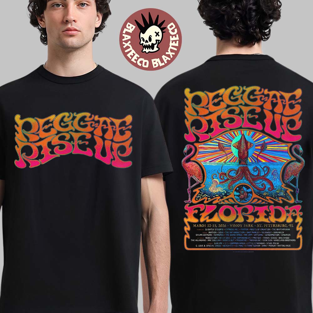 Reggae Rise Up Florida Festival 2026 Official Venue Poster At Vinoy Park In St Petersburg Florida On March 12-25 2026 Two Sided T-Shirt - T-Shirt, Sweatshirt, Hoodie